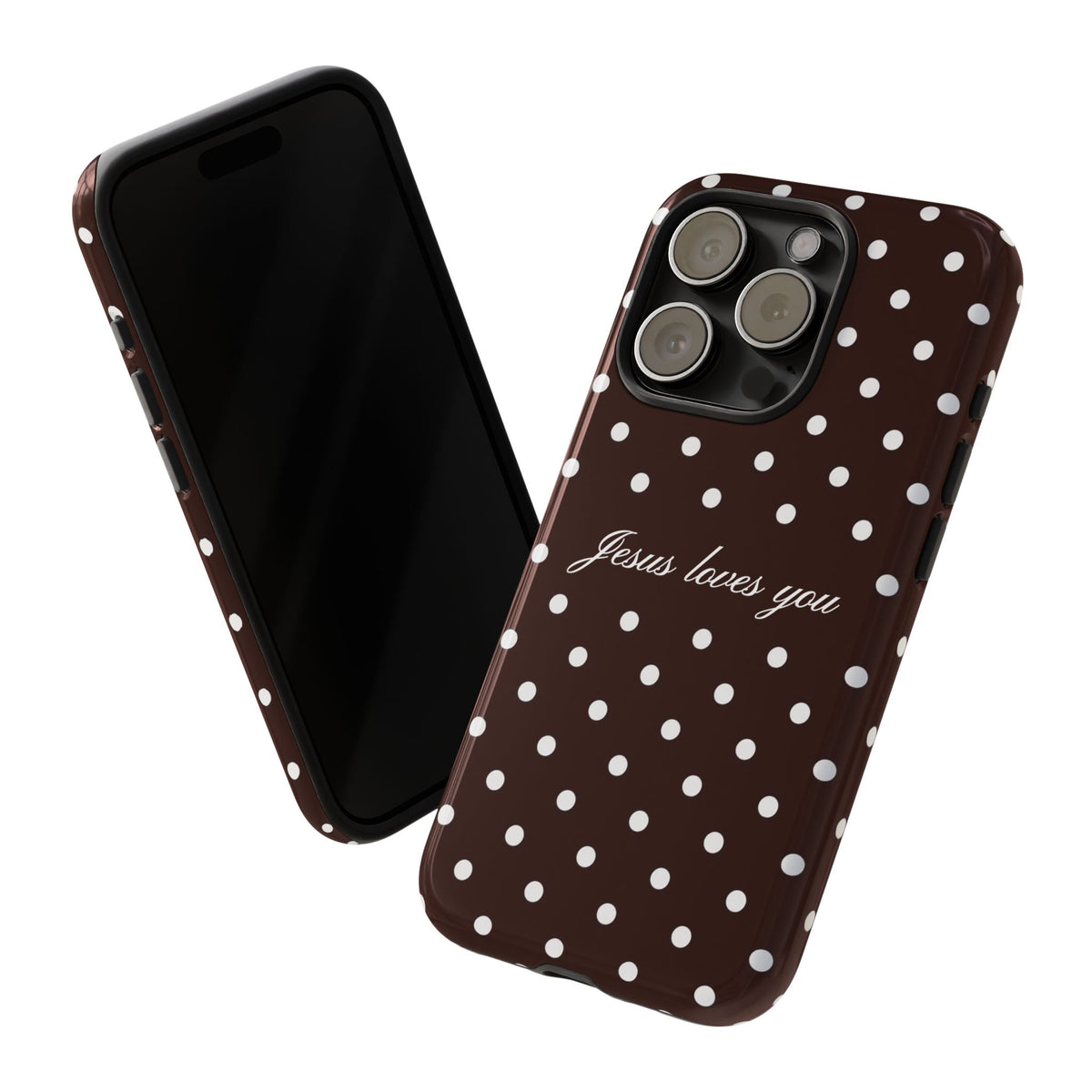 Jesus loves you Espresso Polka Dot Phone Case