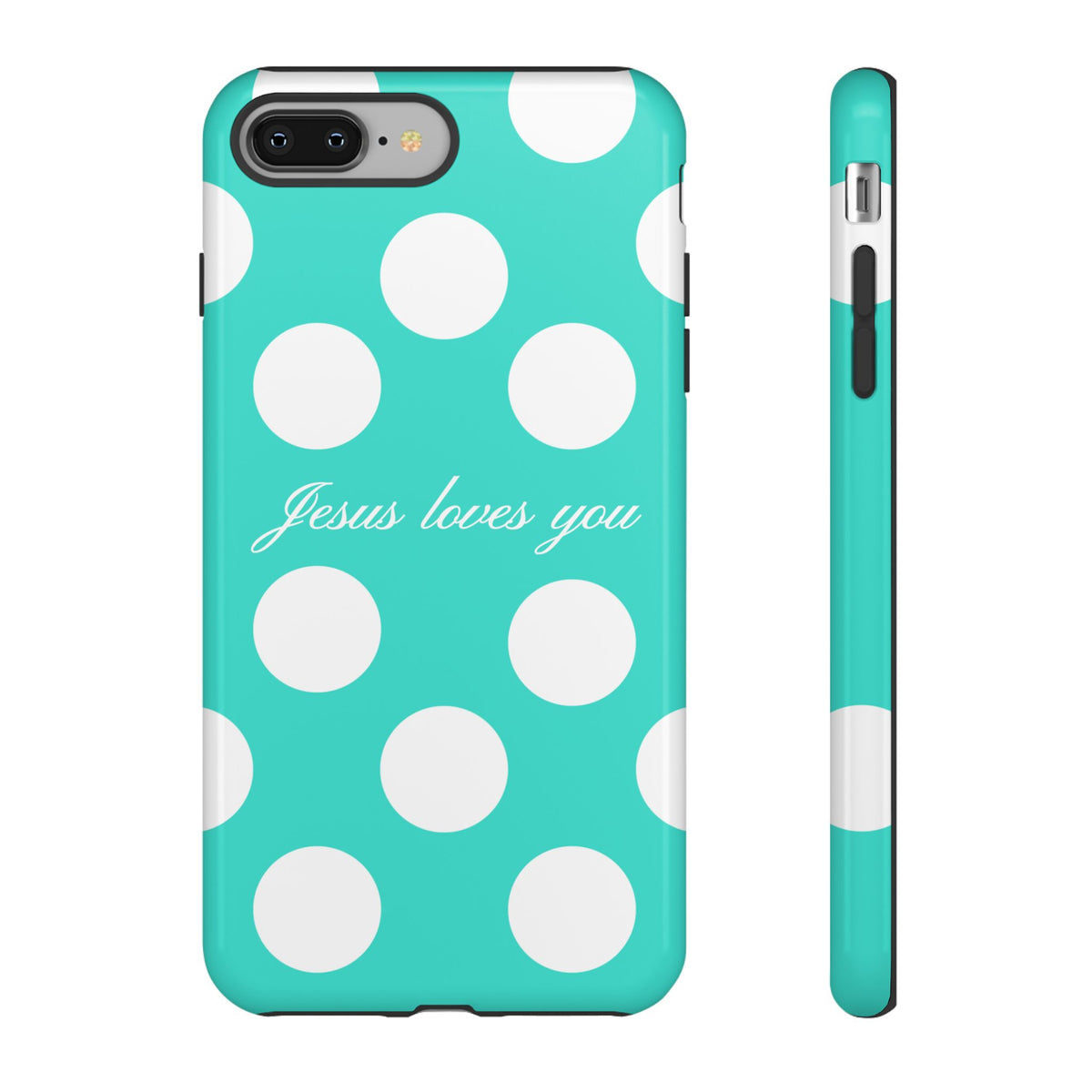 Jesus Loves You Turquoise Polka Dot Phone Case