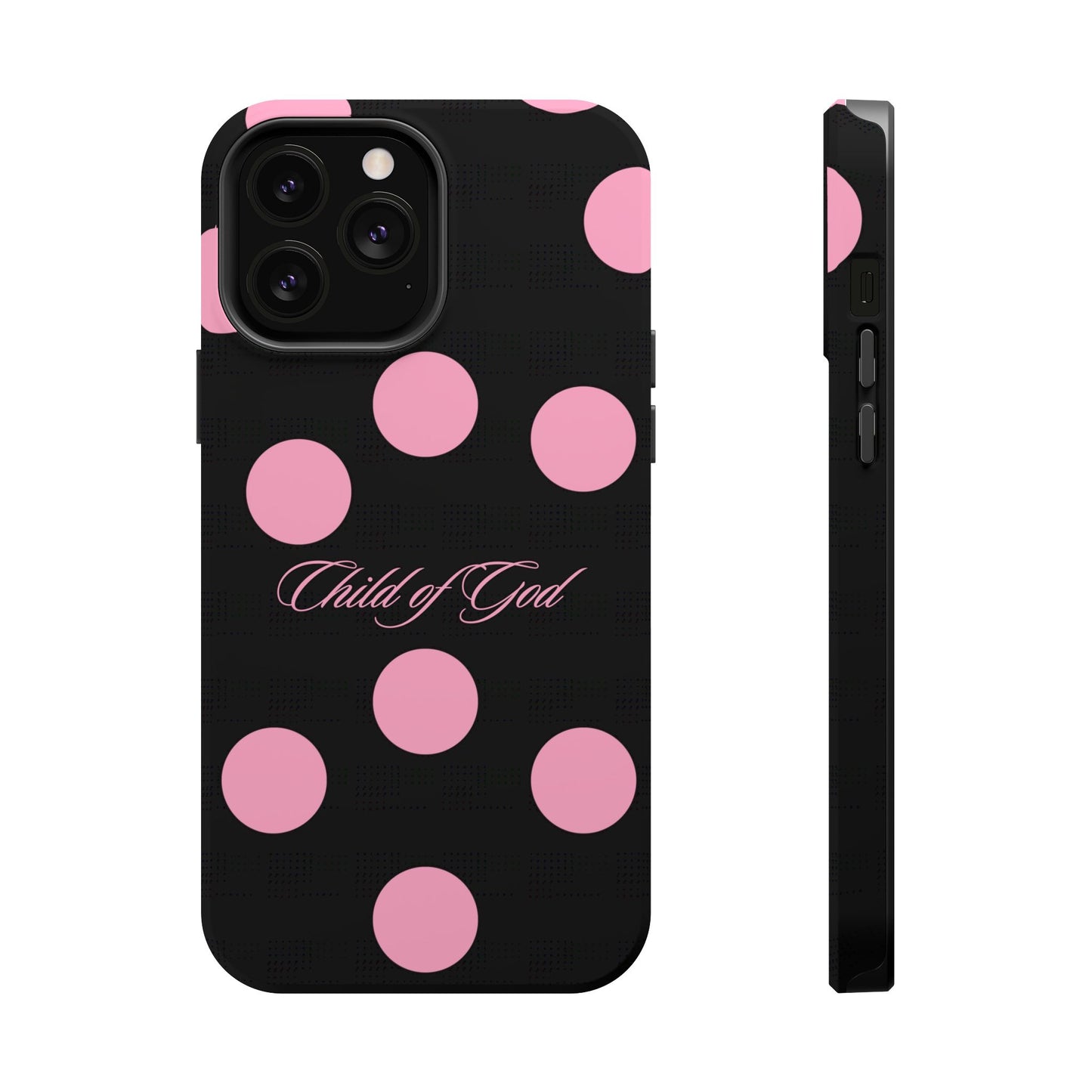 Child of God Pink and Black Polka Dot MagSafe Phone Case