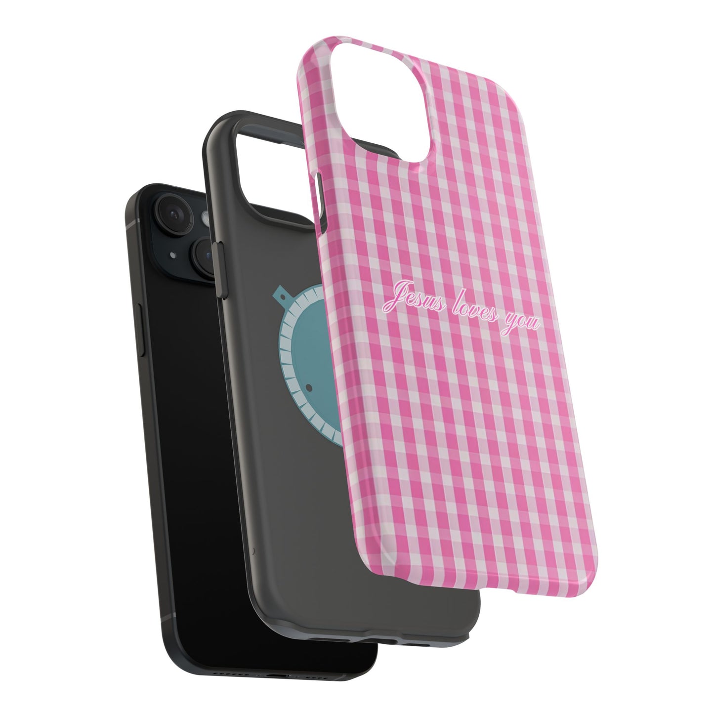 Jesus loves you Pink Gingham Phone Case MagSafe