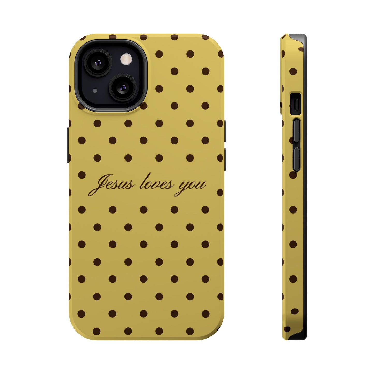 Jesus loves you Yellow and Brown Polka Dot MagSafe Phone Case