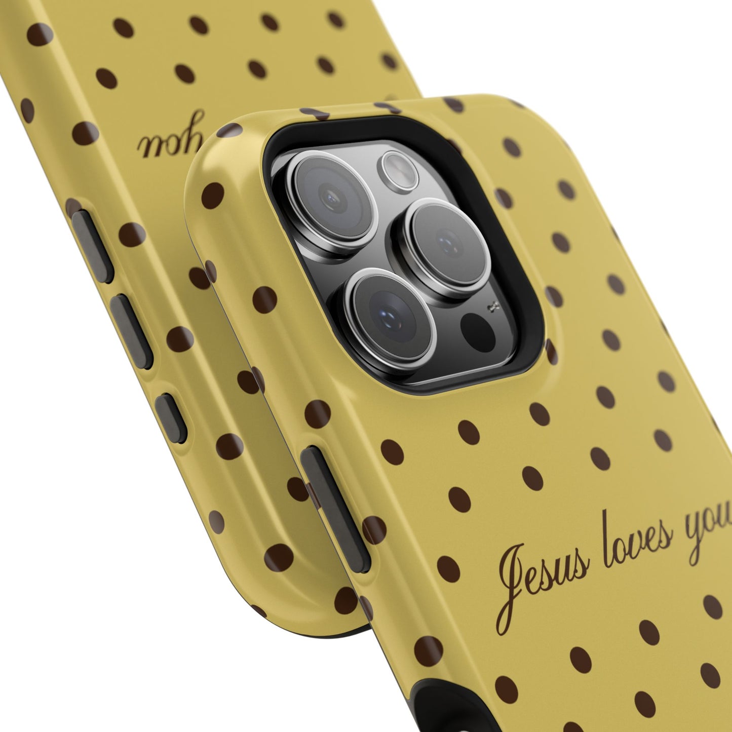 Jesus loves you Yellow and Brown Polka Dot MagSafe Phone Case