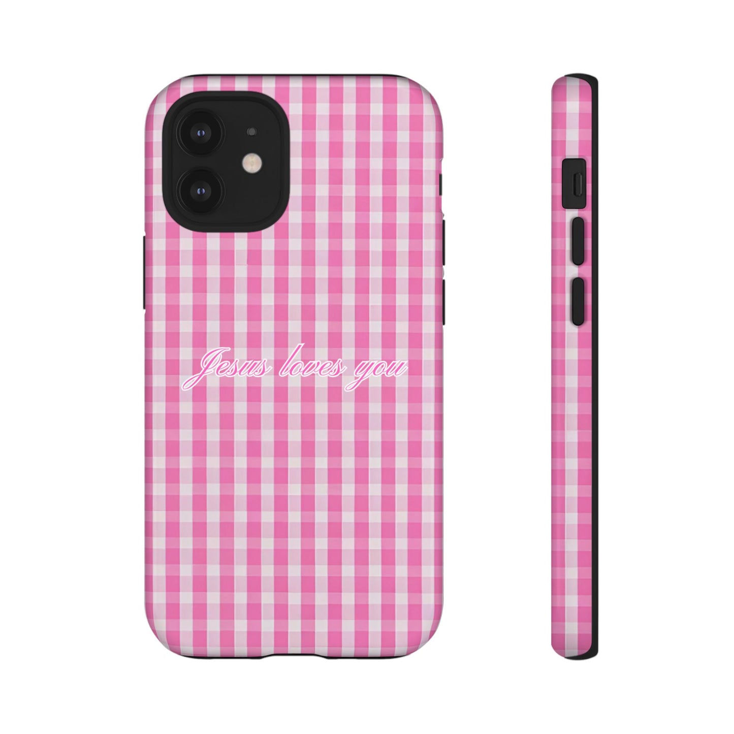 Jesus loves you Pink Gingham Phone Case
