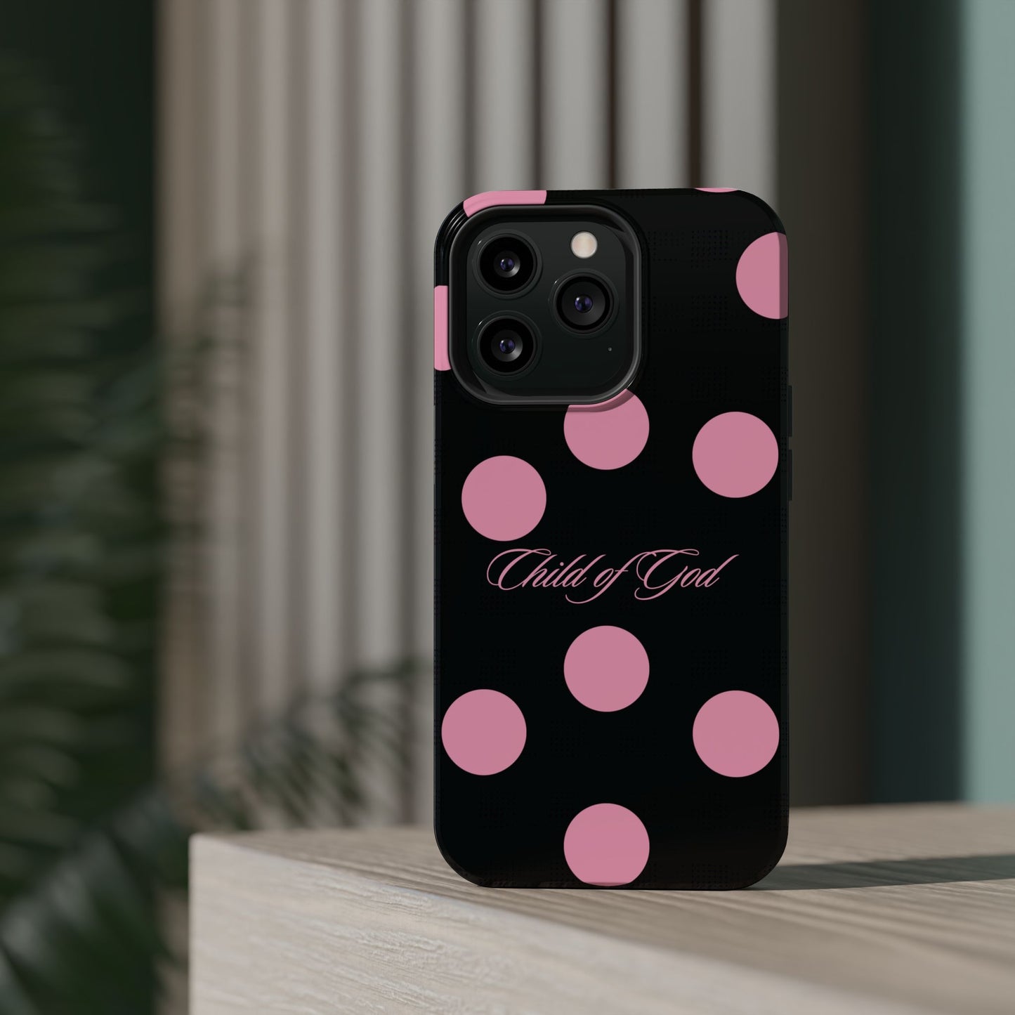 Child of God Pink and Black Polka Dot MagSafe Phone Case
