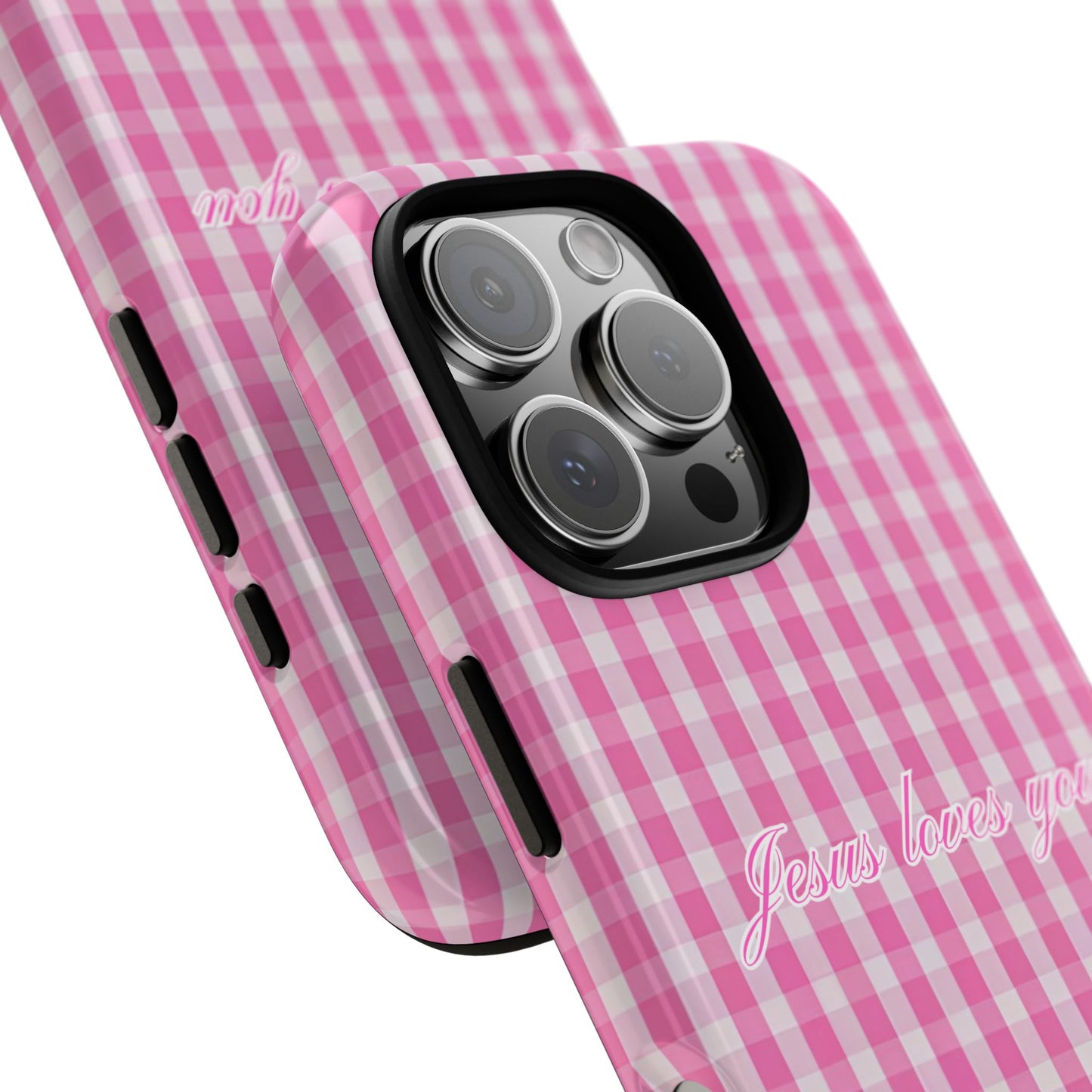 Jesus loves you Pink Gingham Phone Case