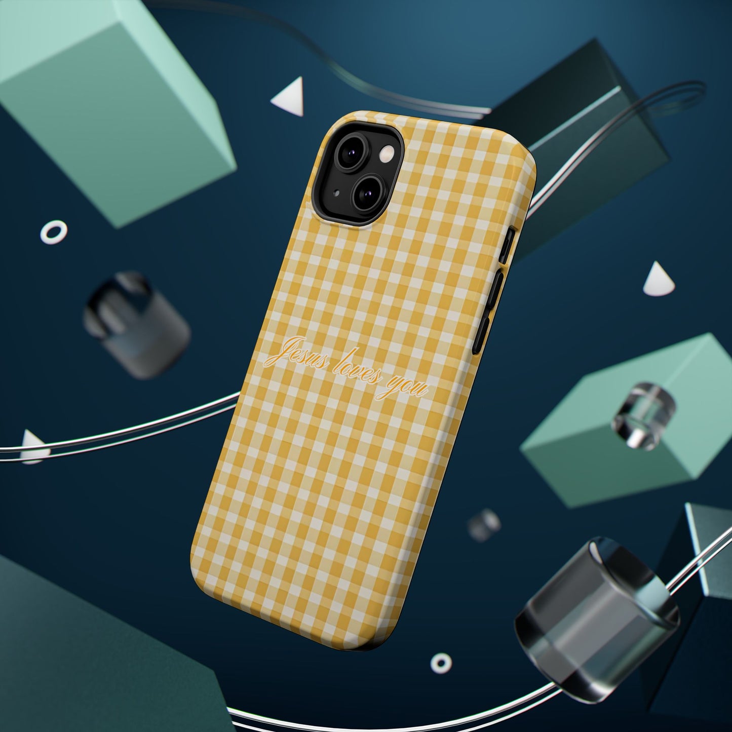 Jesus loves you Gingham Yellow Phone Case MagSafe