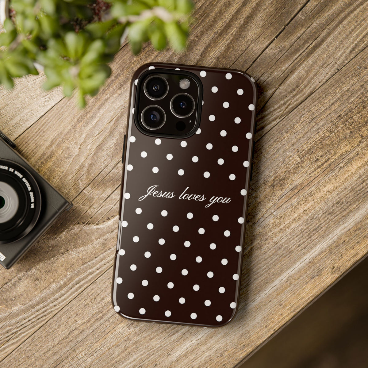 Jesus loves you Espresso Polka Dot Phone Case