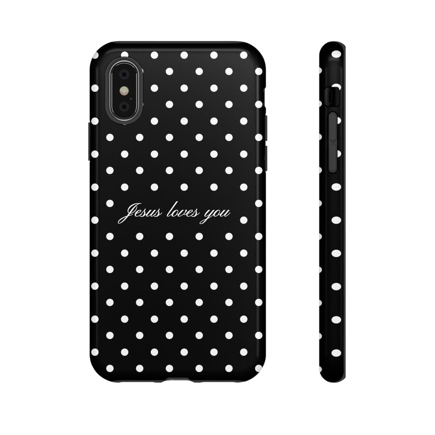 Jesus Loves You Black Polka Dot Phone Case
