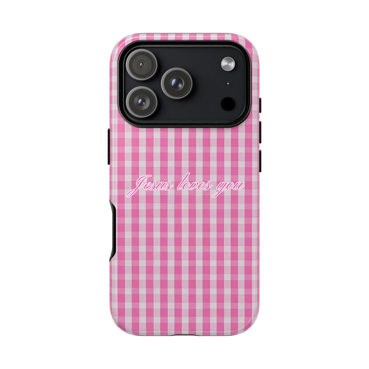 Jesus loves you Pink Gingham Phone Case