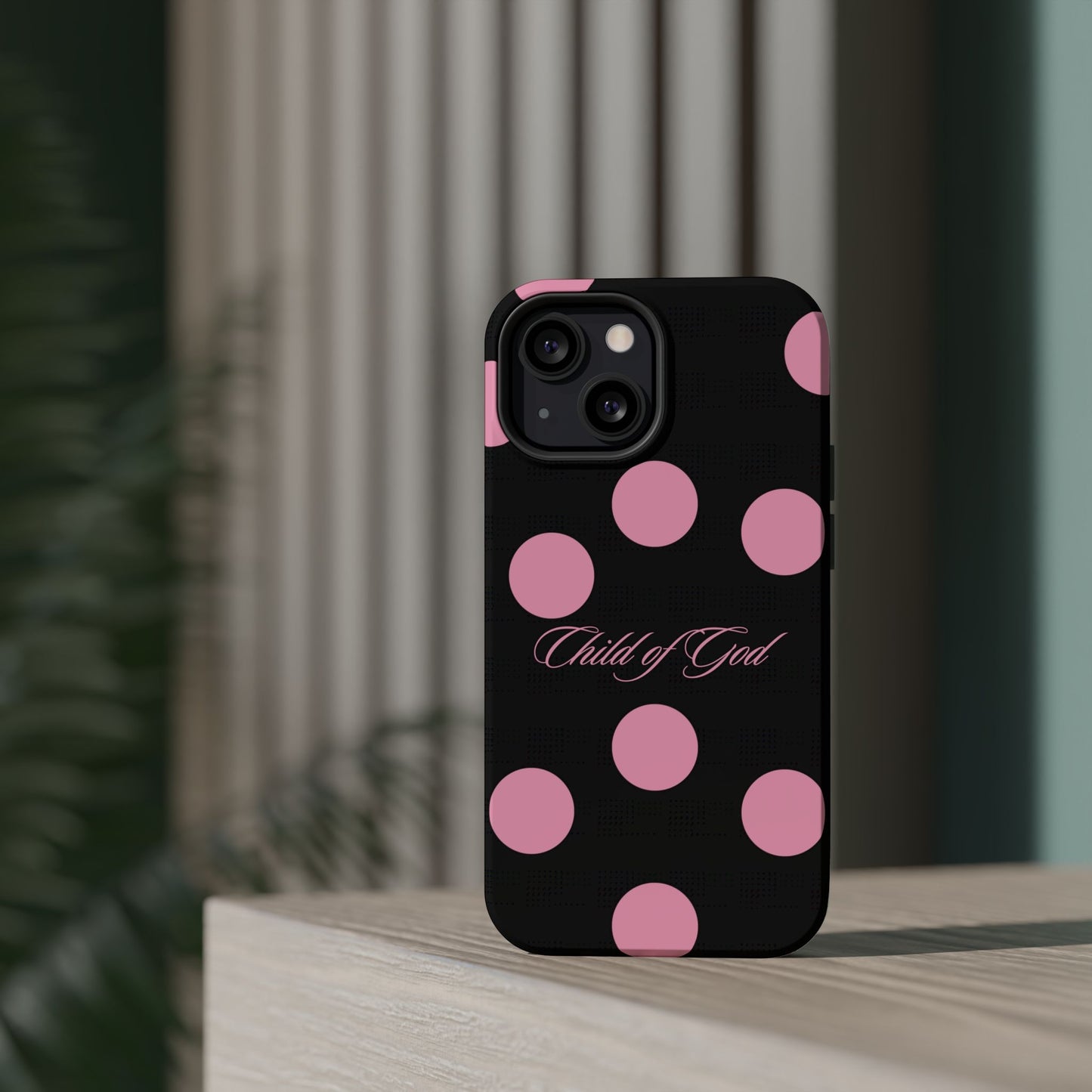 Child of God Pink and Black Polka Dot MagSafe Phone Case