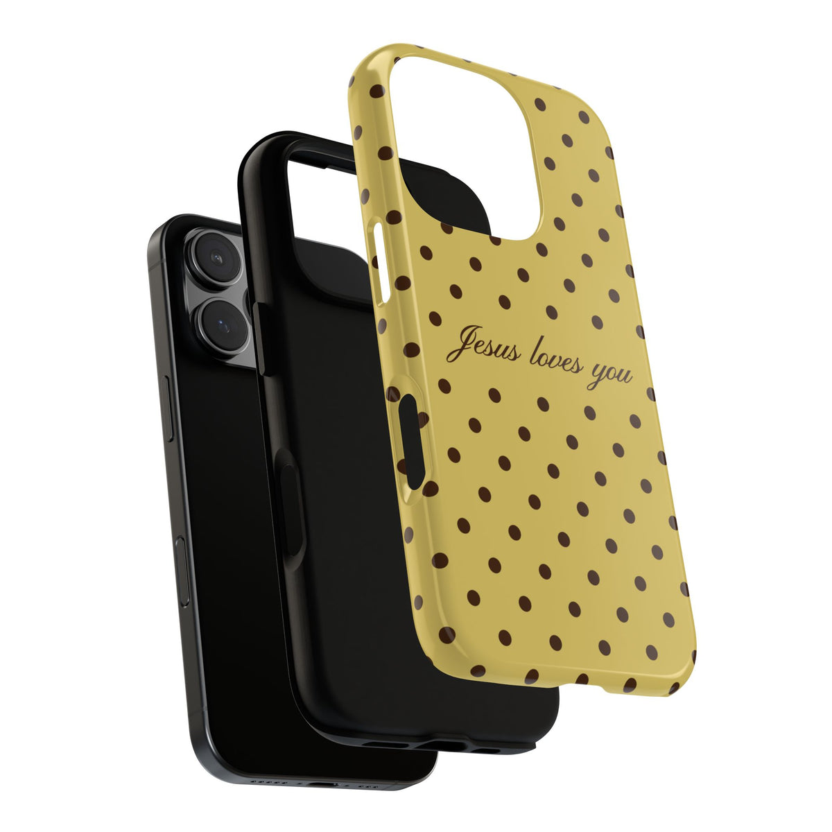 Jesus Loves You Brown & Yellow Polka Dot Phone Case