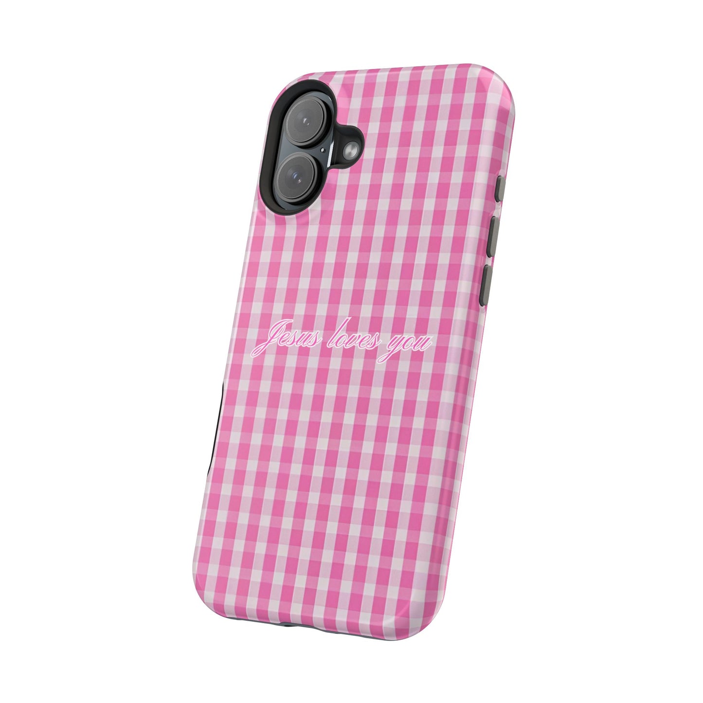 Jesus loves you Pink Gingham Phone Case MagSafe