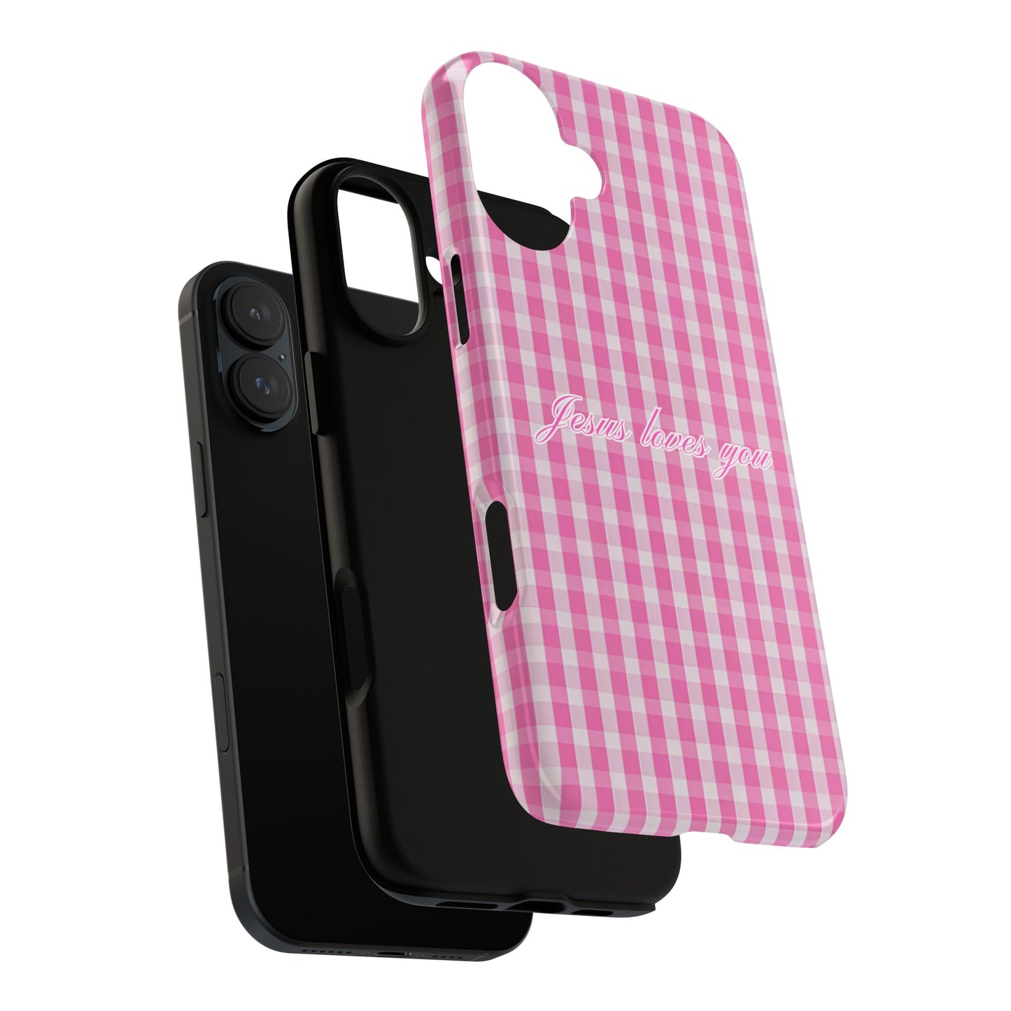 Jesus loves you Pink Gingham Phone Case