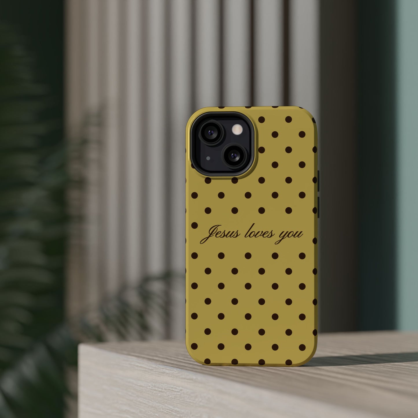 Jesus loves you Yellow and Brown Polka Dot MagSafe Phone Case