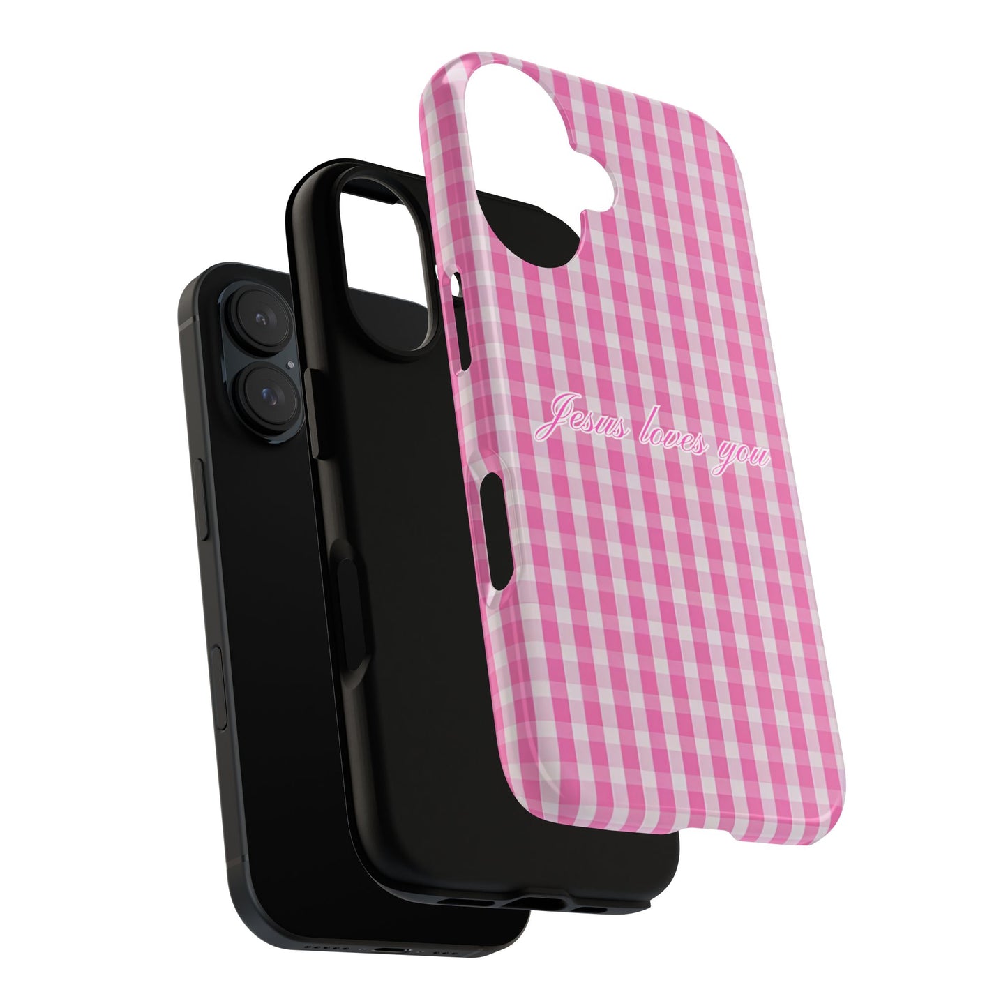 Jesus loves you Pink Gingham Phone Case