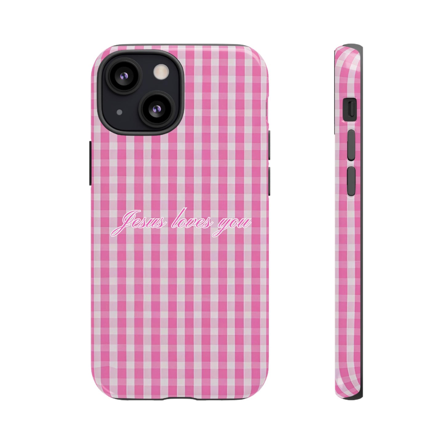 Jesus loves you Pink Gingham Phone Case