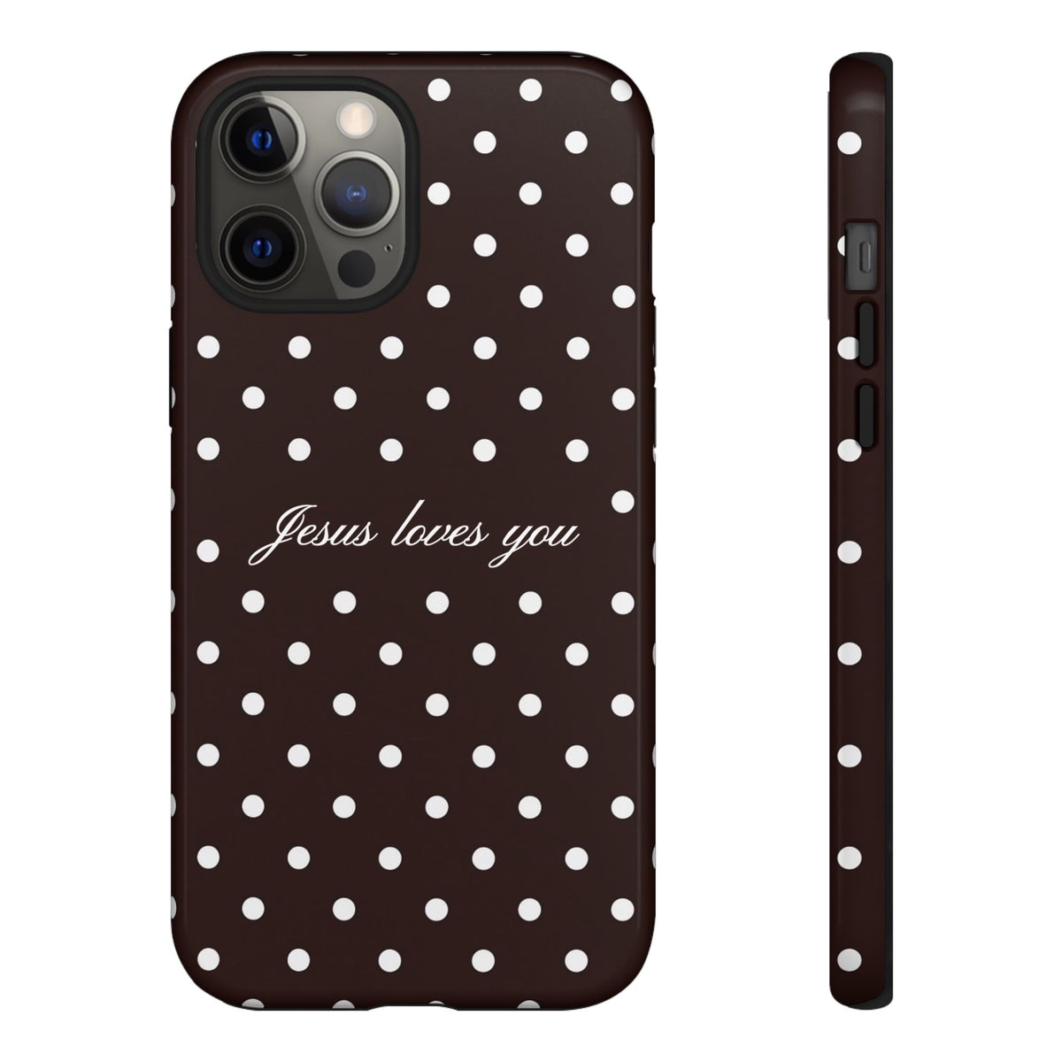 Jesus loves you Espresso Polka Dot Phone Case