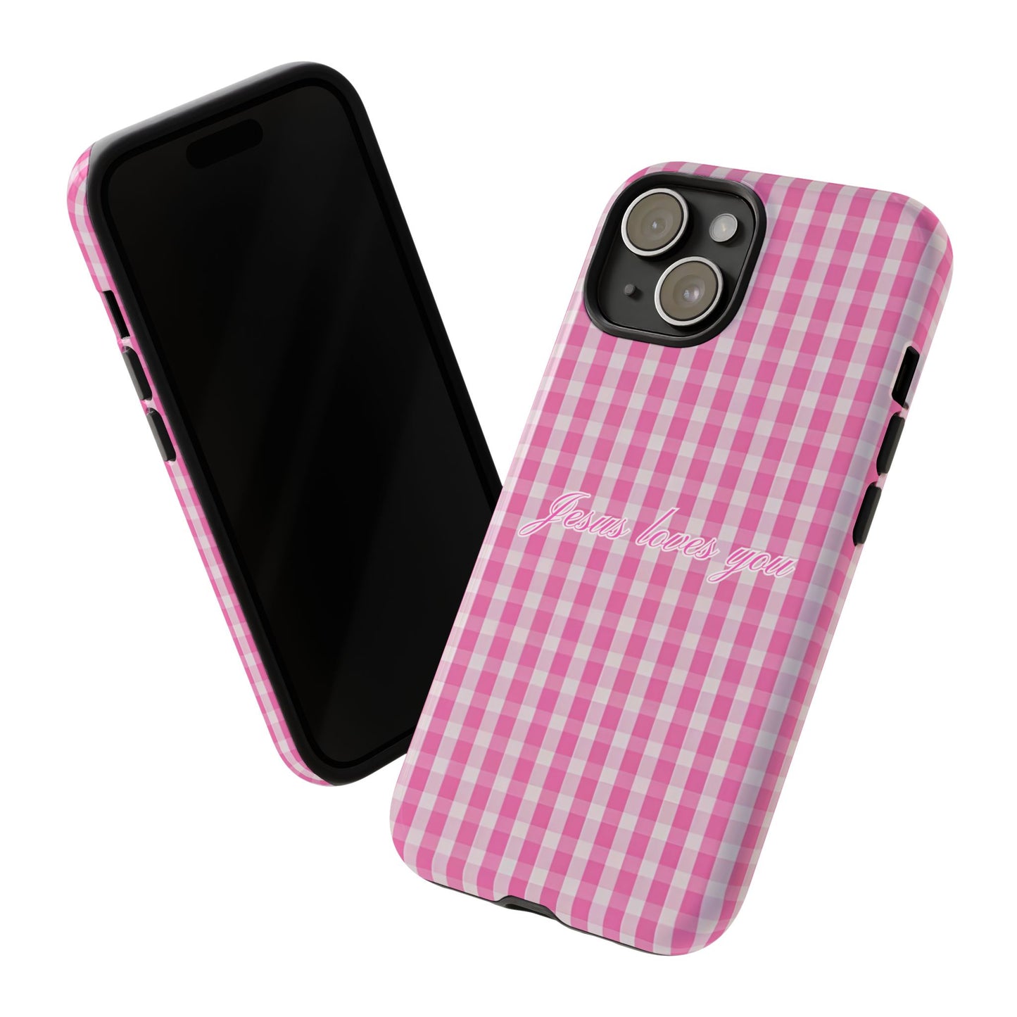 Jesus loves you Pink Gingham Phone Case