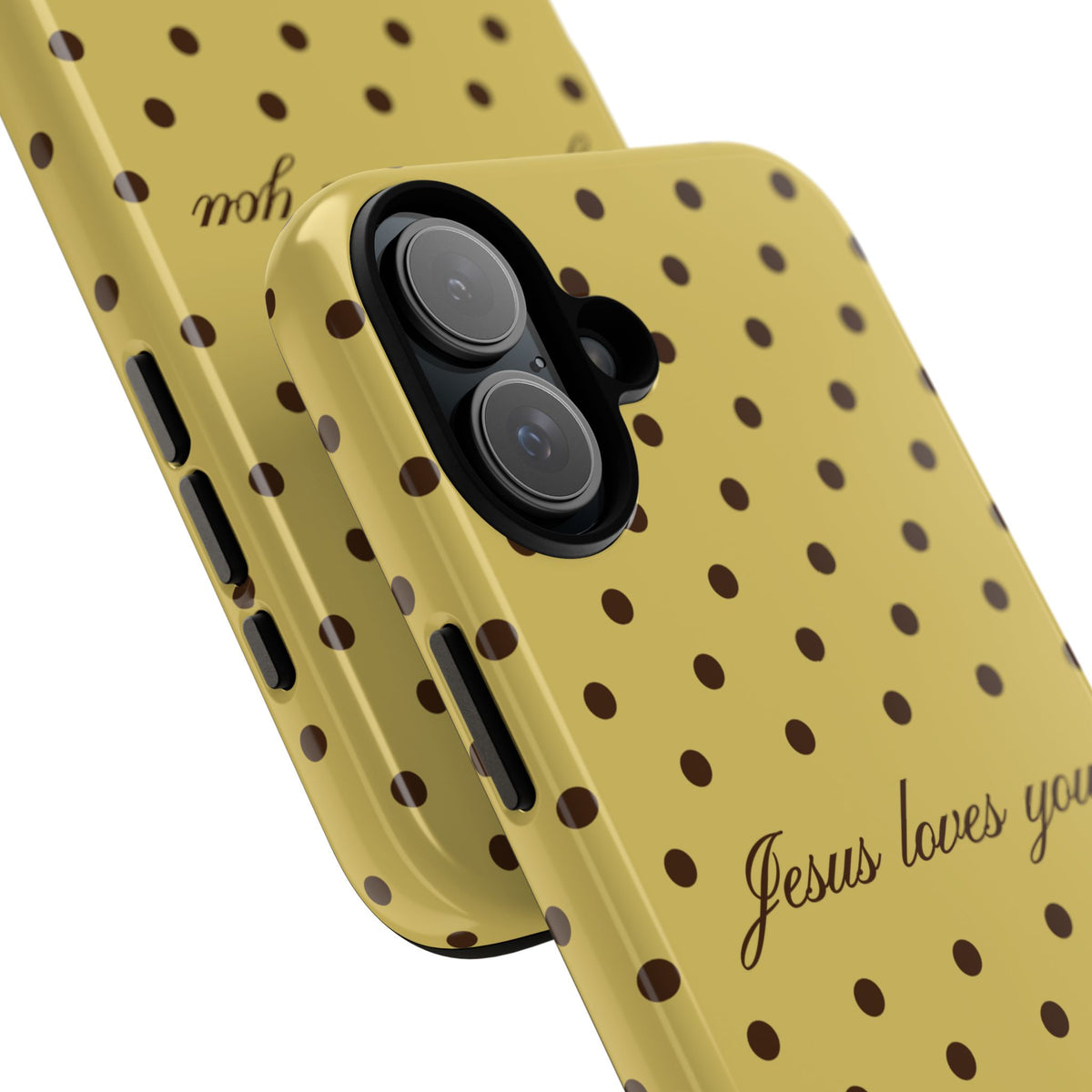Jesus Loves You Brown & Yellow Polka Dot Phone Case