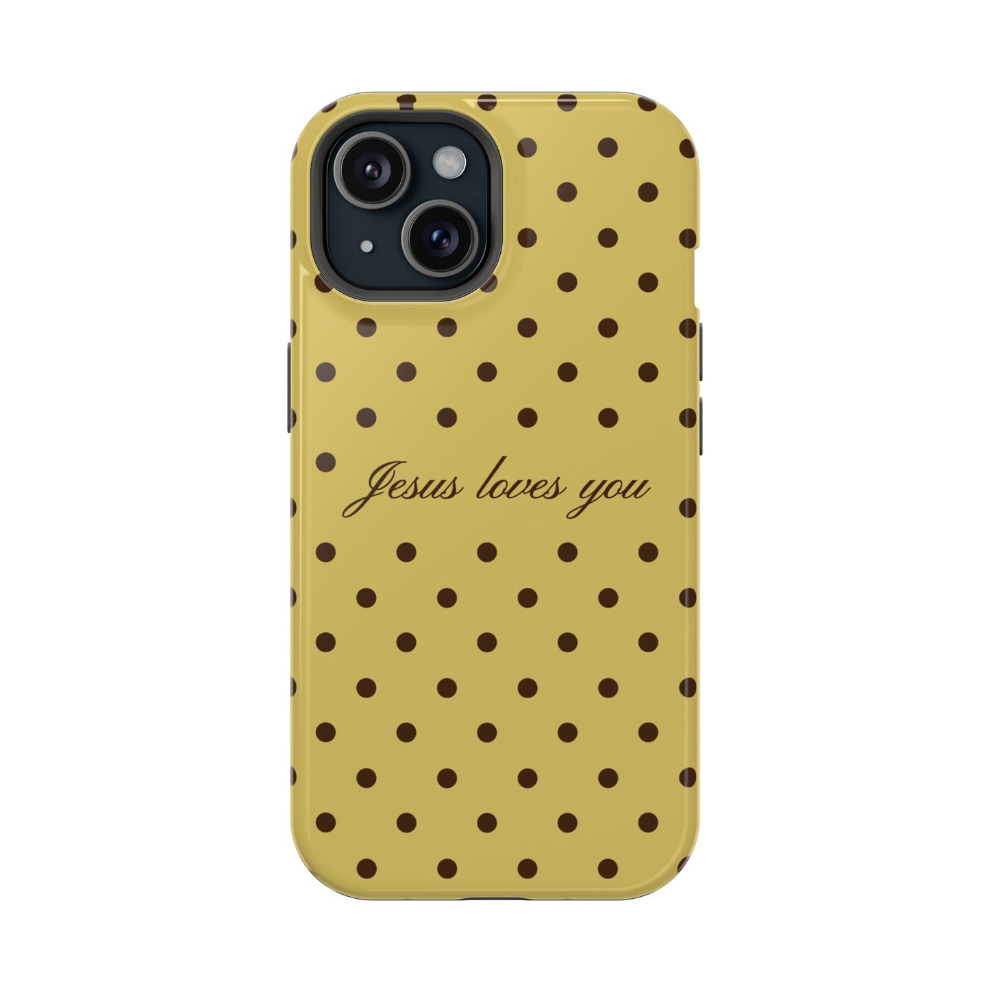 Jesus loves you Yellow and Brown Polka Dot MagSafe Phone Case