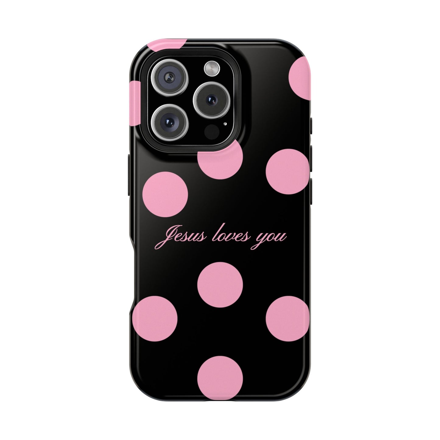 Jesus loves you Pink and Black Polka Dot MagSafe Phone Case