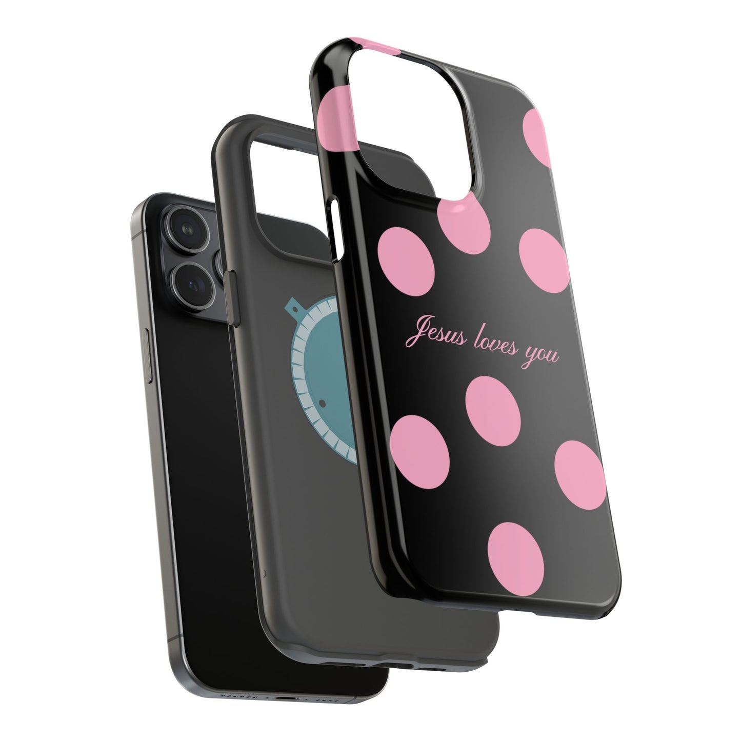 Jesus loves you Pink and Black Polka Dot MagSafe Phone Case