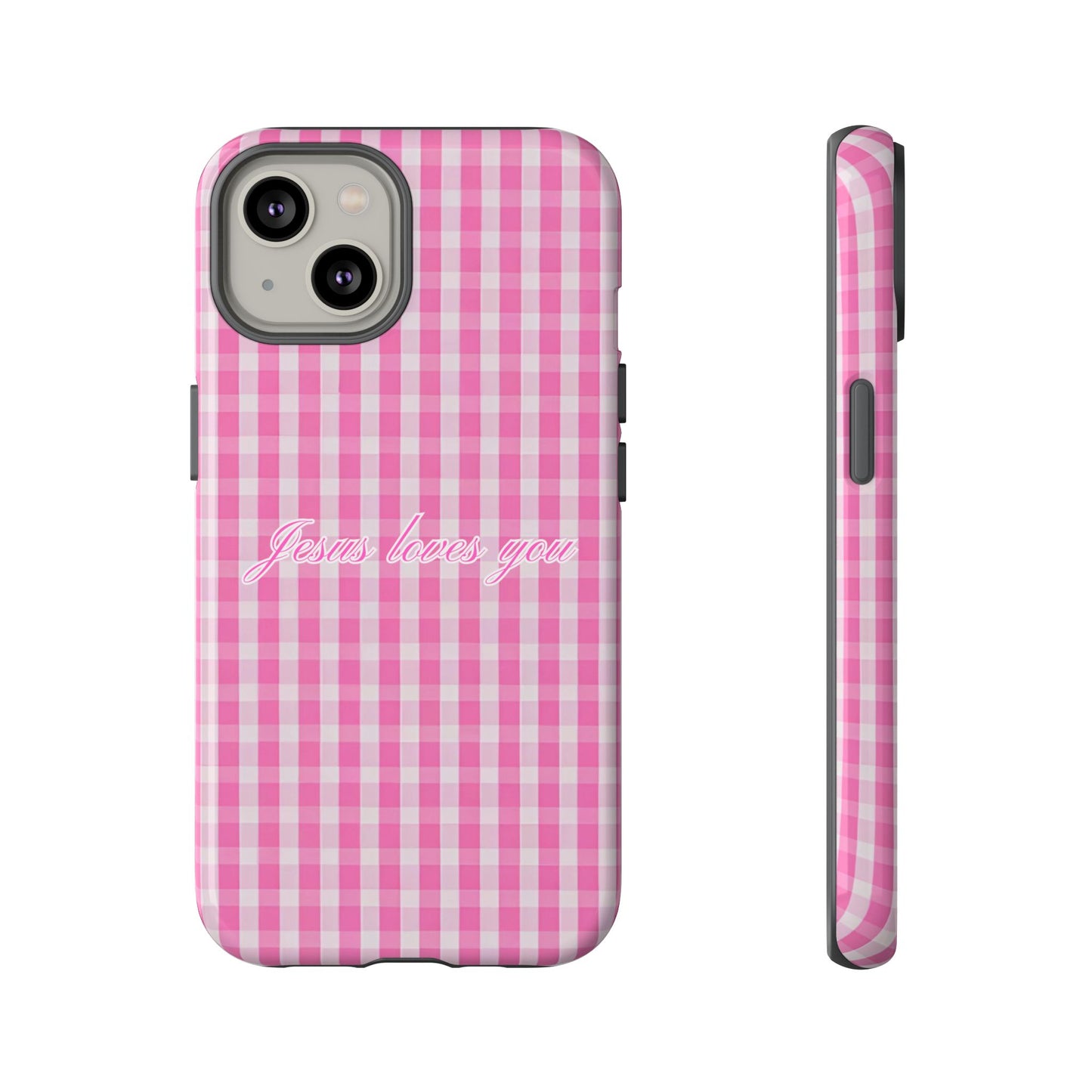 Jesus loves you Pink Gingham Phone Case