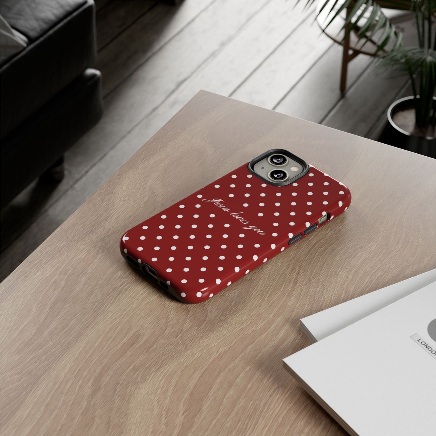 Jesus loves you Red Polka Dot Phone Case