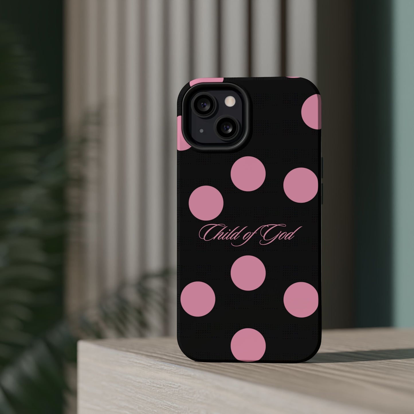 Child of God Pink and Black Polka Dot MagSafe Phone Case