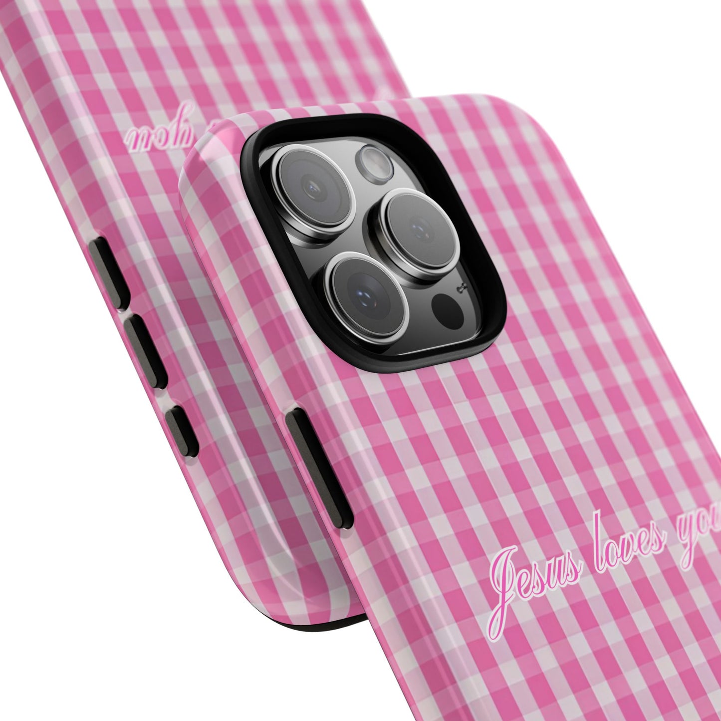 Jesus loves you Pink Gingham Phone Case