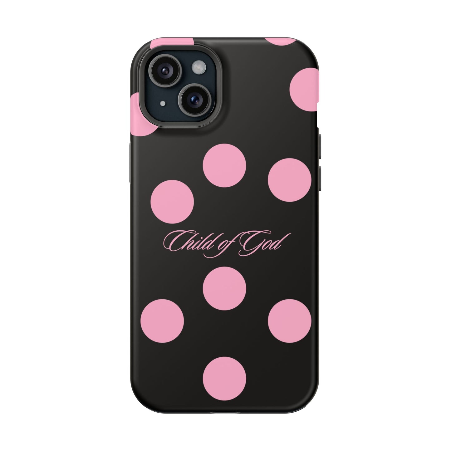 Child of God Pink and Black Polka Dot MagSafe Phone Case