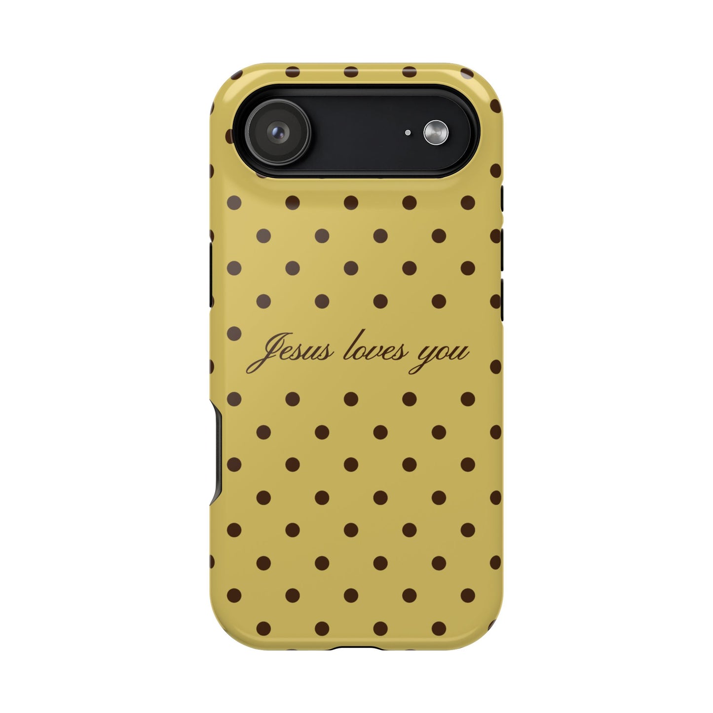 Jesus loves you Yellow and Brown Polka Dot MagSafe Phone Case