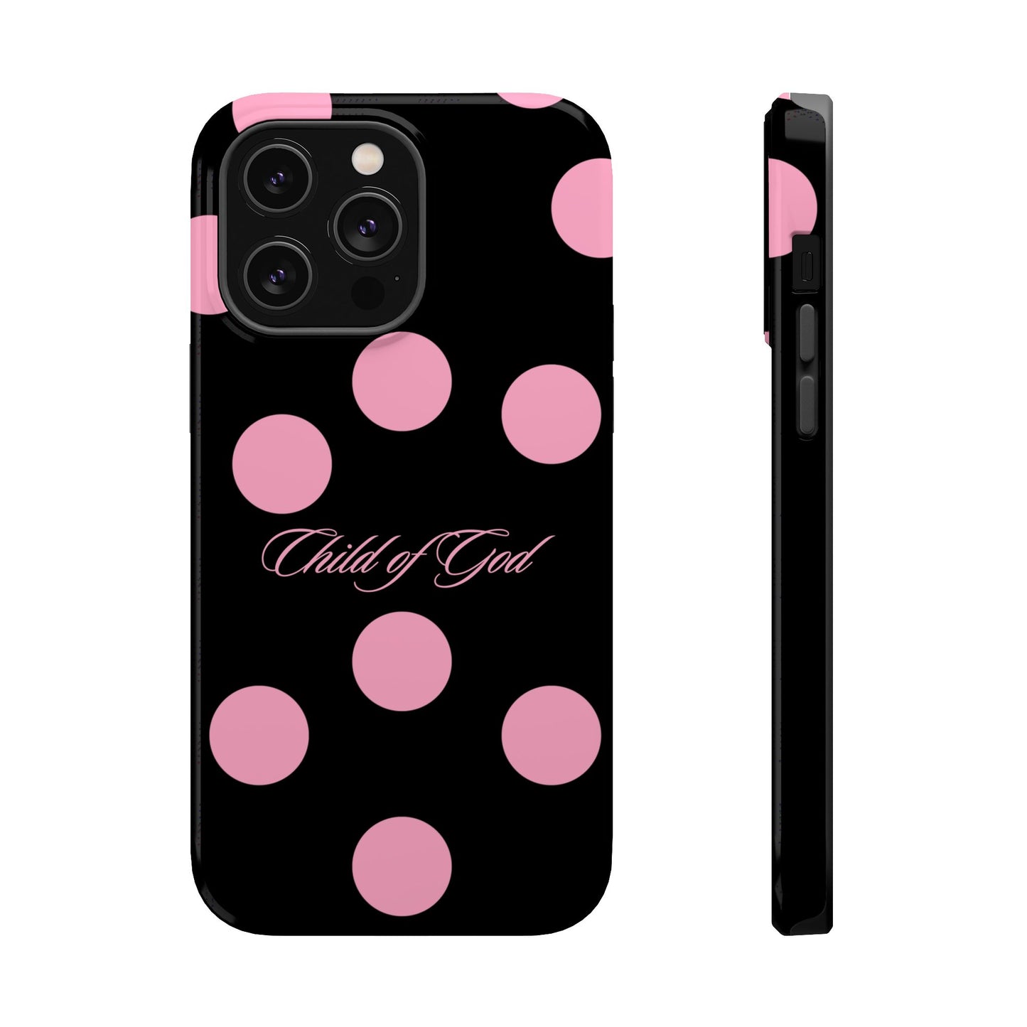 Child of God Pink and Black Polka Dot MagSafe Phone Case