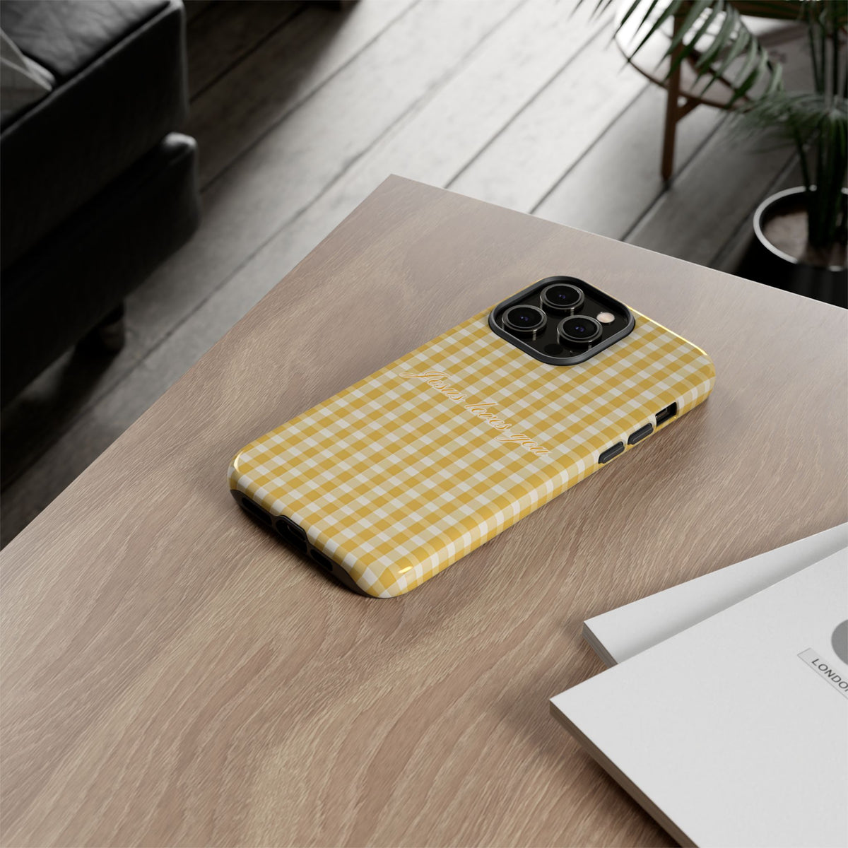 Jesus loves you Yellow Gingham Phone Case