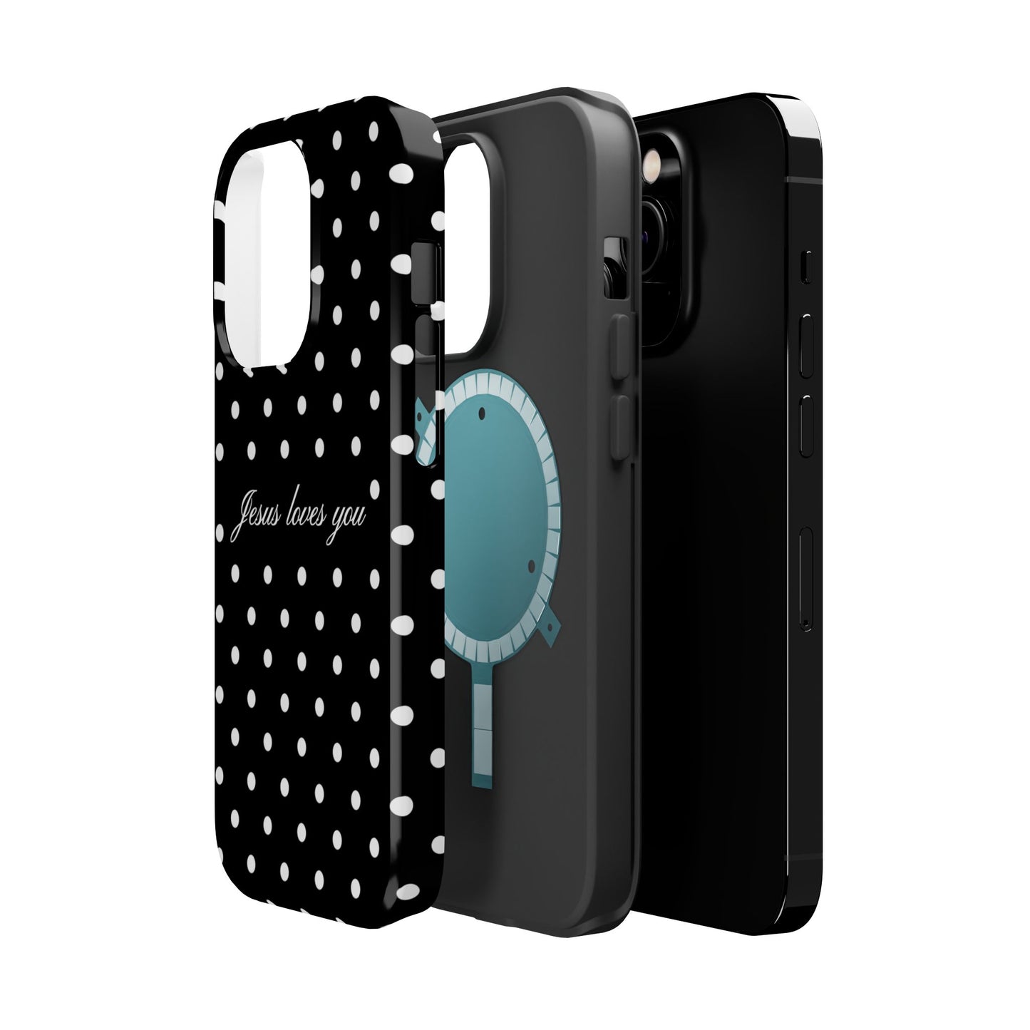 Jesus loves you Black Polka Dot Phone Case MagSafe