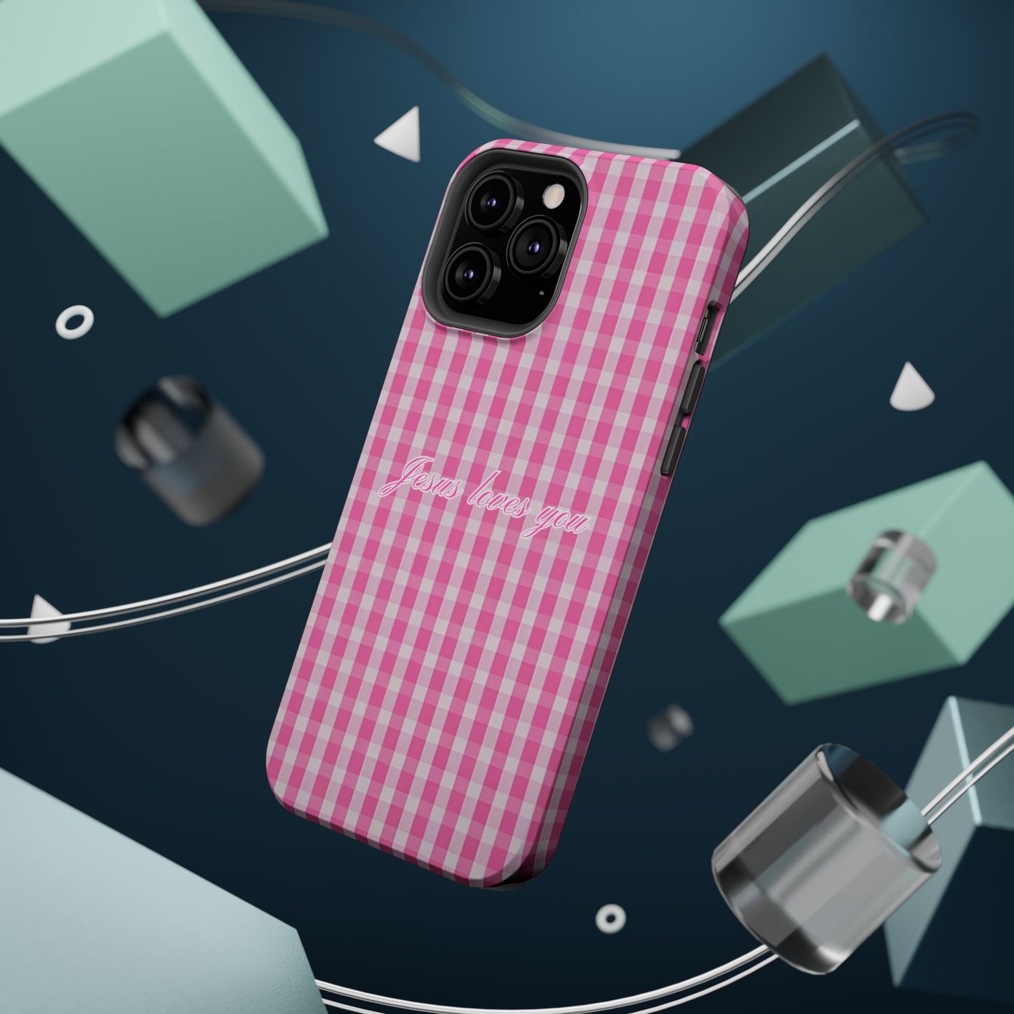 Jesus loves you Pink Gingham Phone Case MagSafe