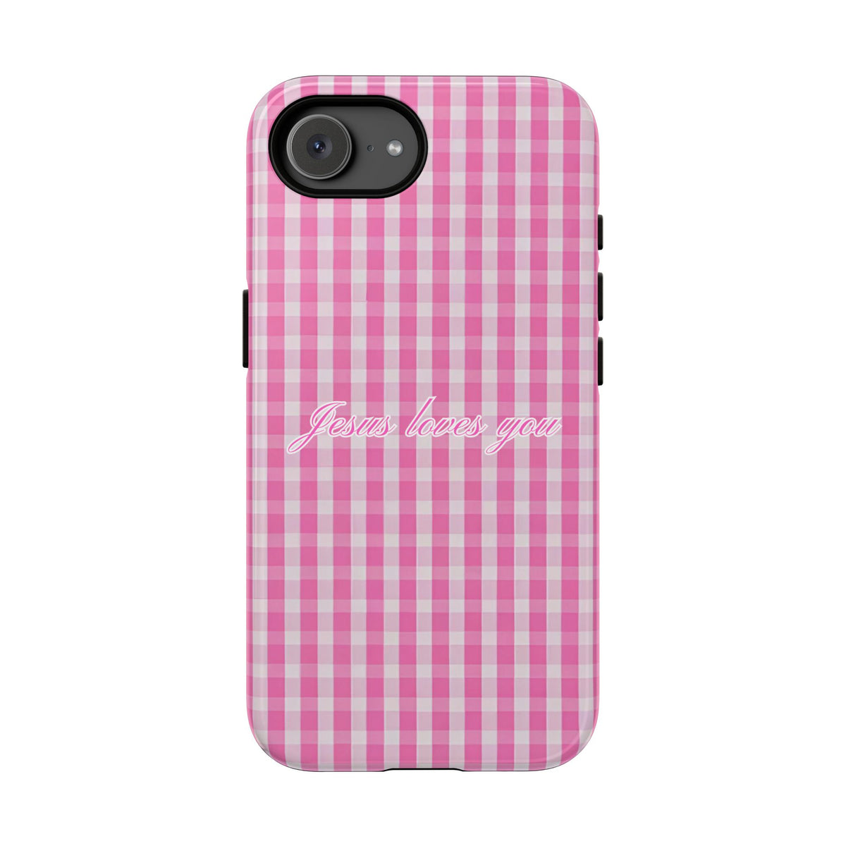 Jesus loves you Pink Gingham Phone Case