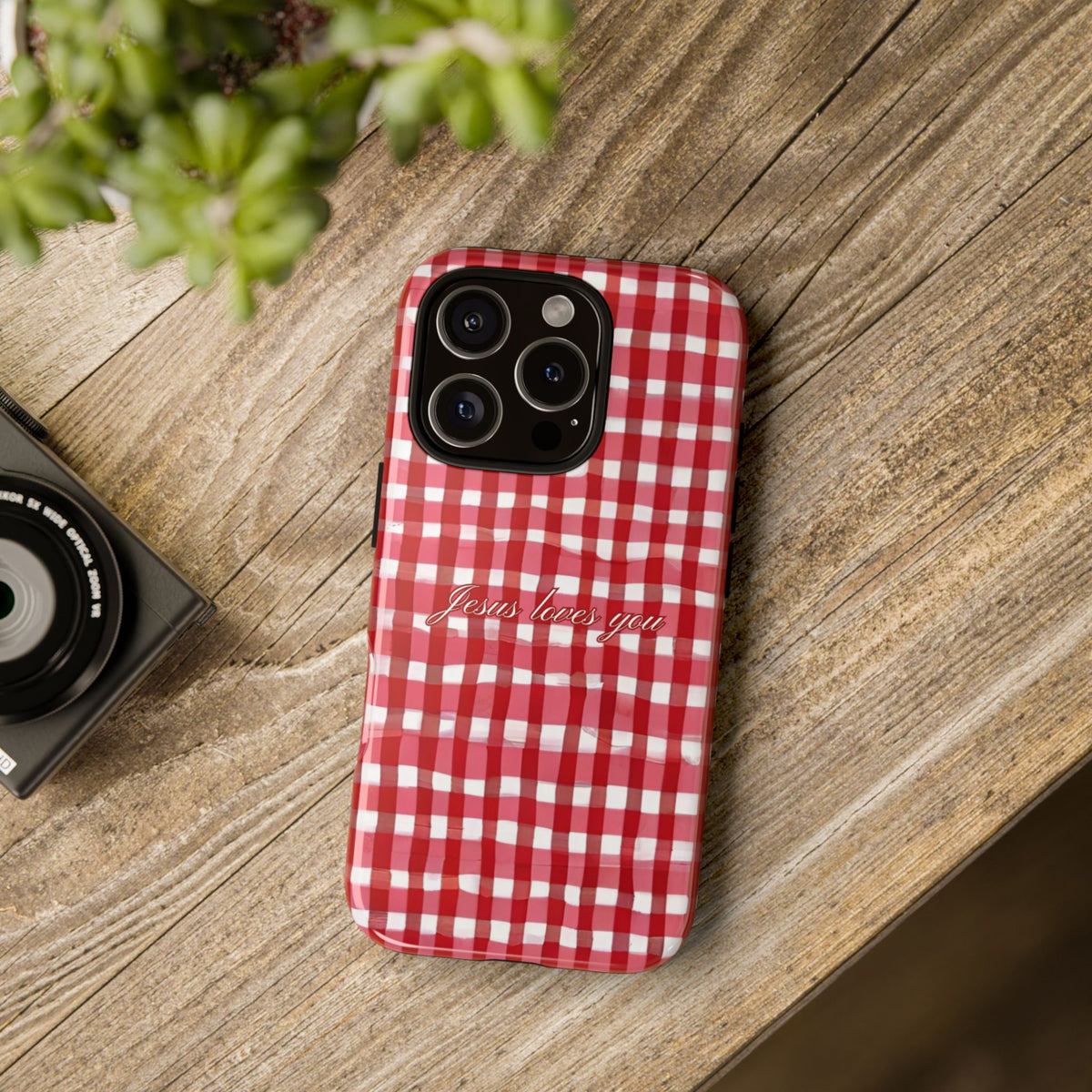 Jesus loves you Gingham phone case