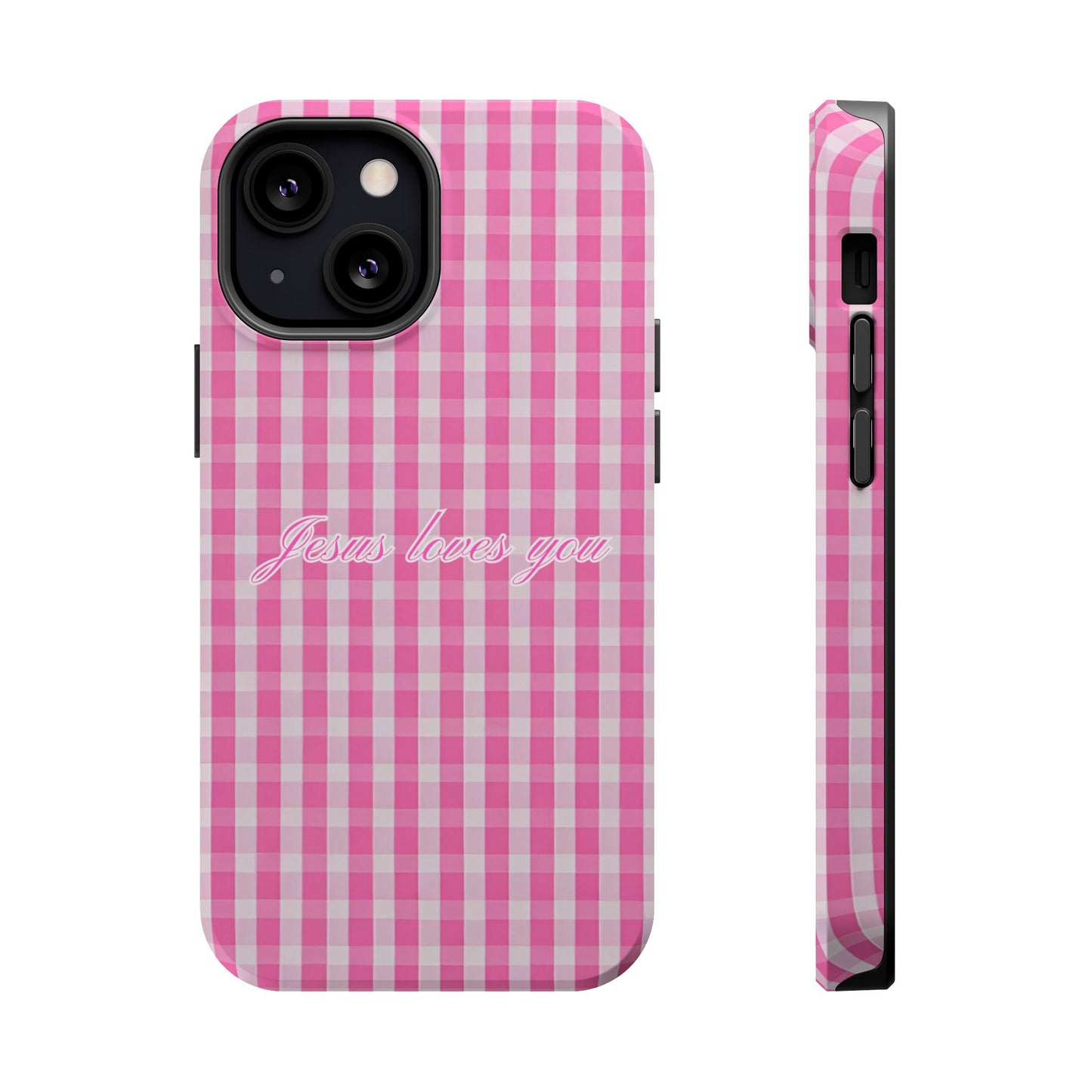 Jesus loves you Pink Gingham Phone Case MagSafe