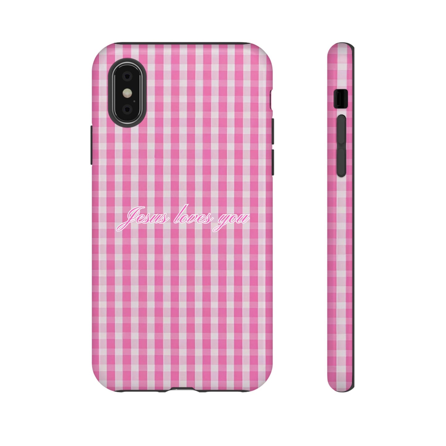 Jesus loves you Pink Gingham Phone Case