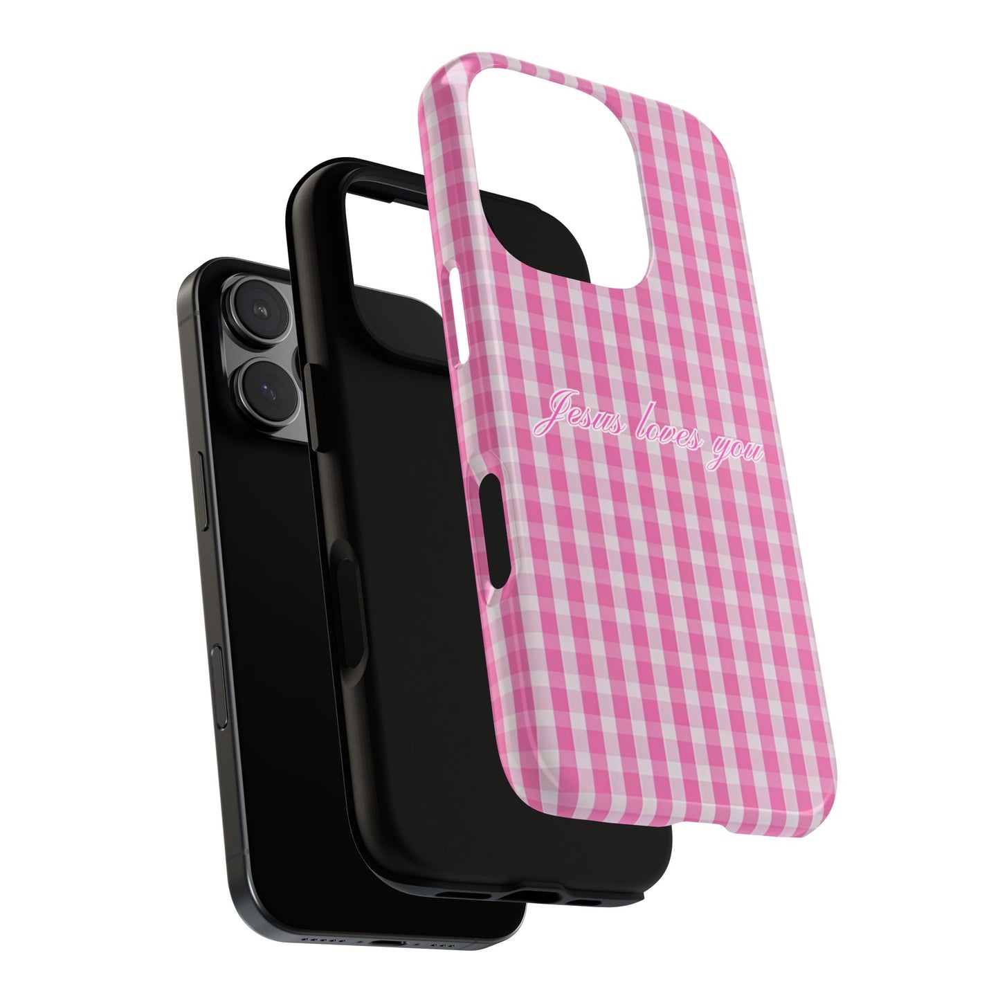 Jesus loves you Pink Gingham Phone Case