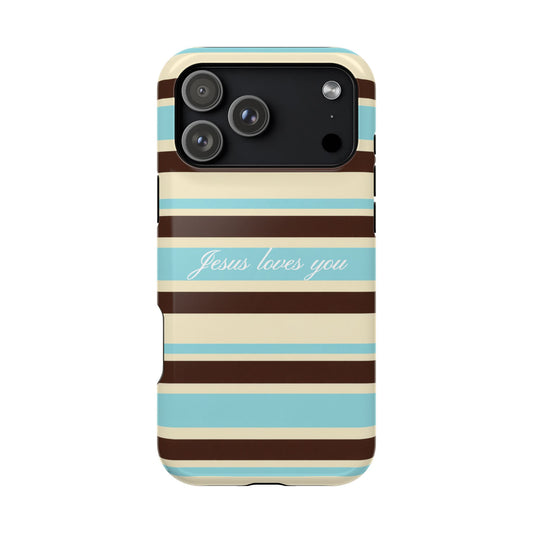 Jesus Loves You Aqua Stripe MagSafe Phone Case