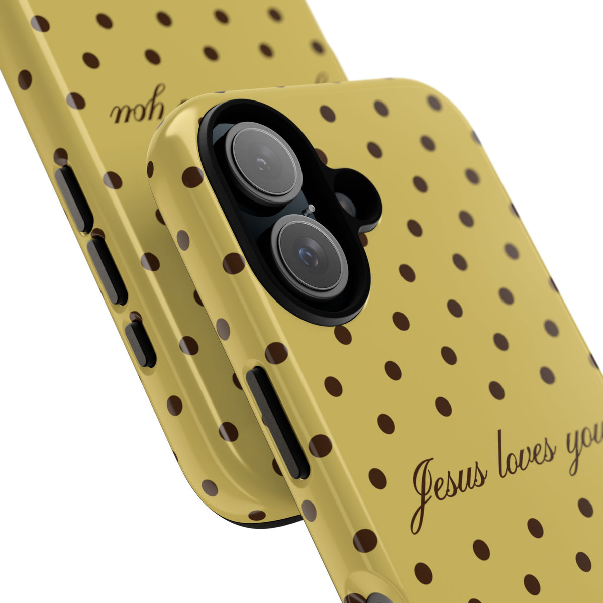 Jesus Loves You Brown & Yellow Polka Dot Phone Case