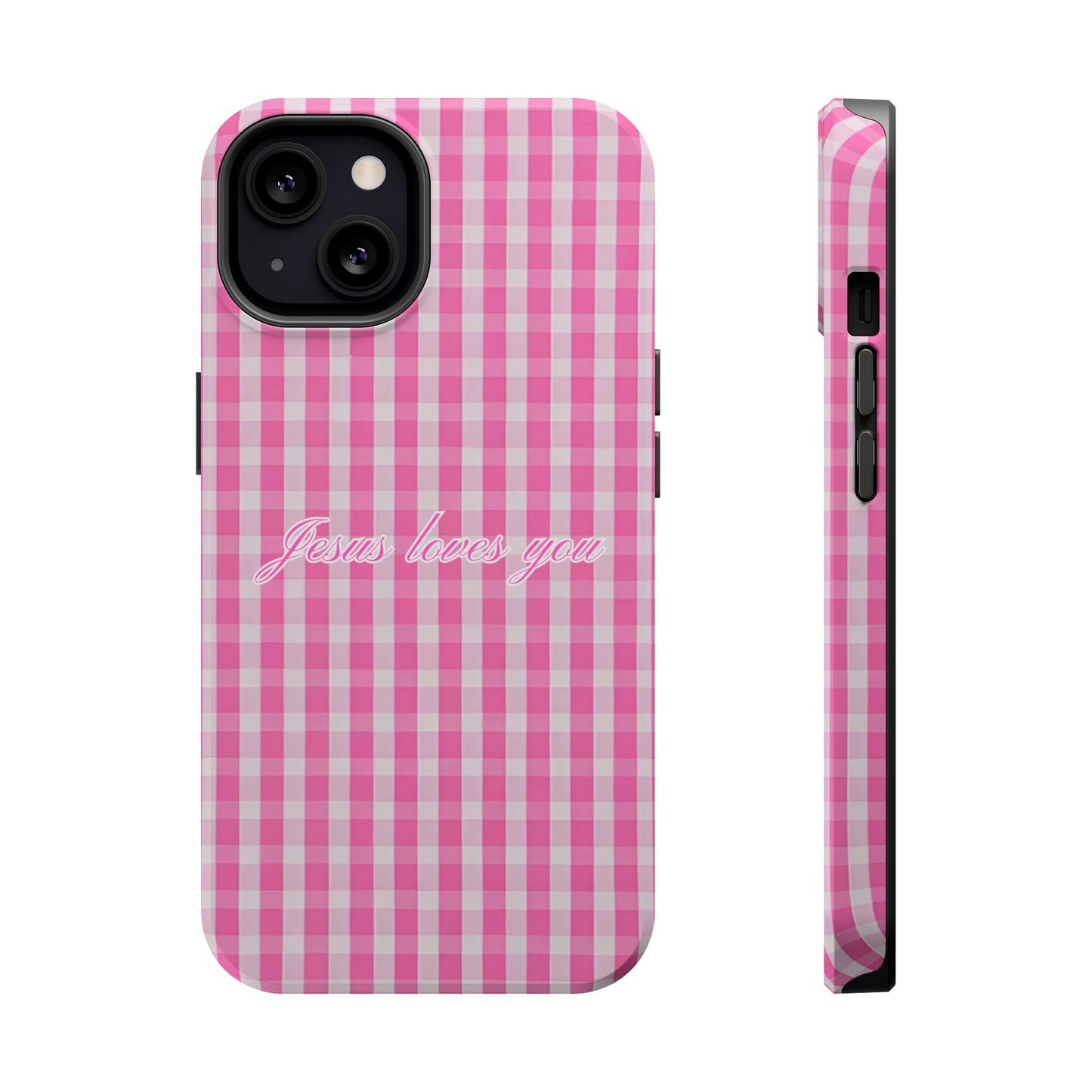 Jesus loves you Pink Gingham Phone Case MagSafe