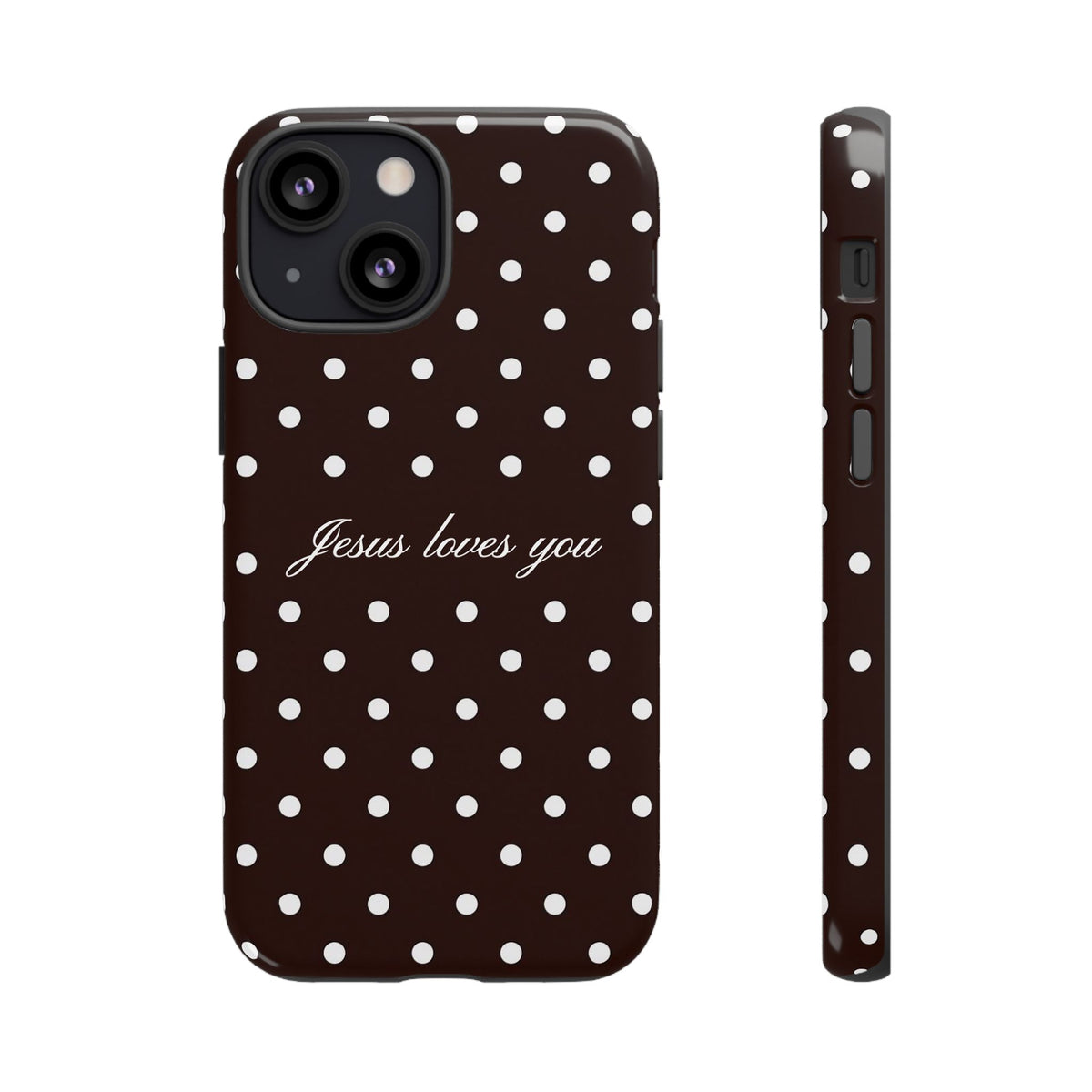 Jesus loves you Espresso Polka Dot Phone Case
