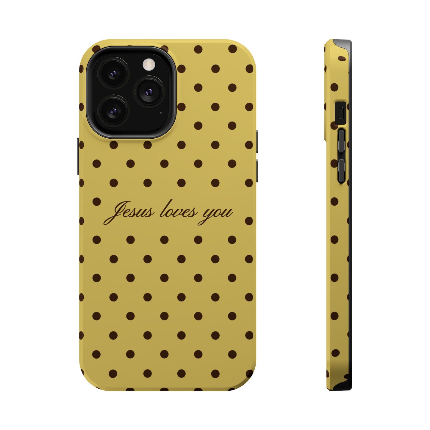 Jesus loves you Yellow and Brown Polka Dot MagSafe Phone Case