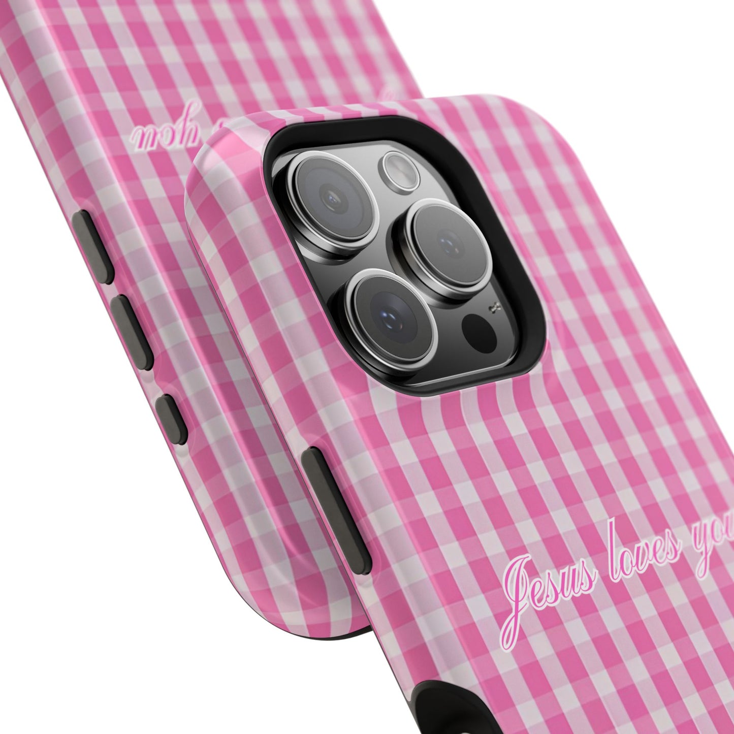 Jesus loves you Pink Gingham Phone Case MagSafe
