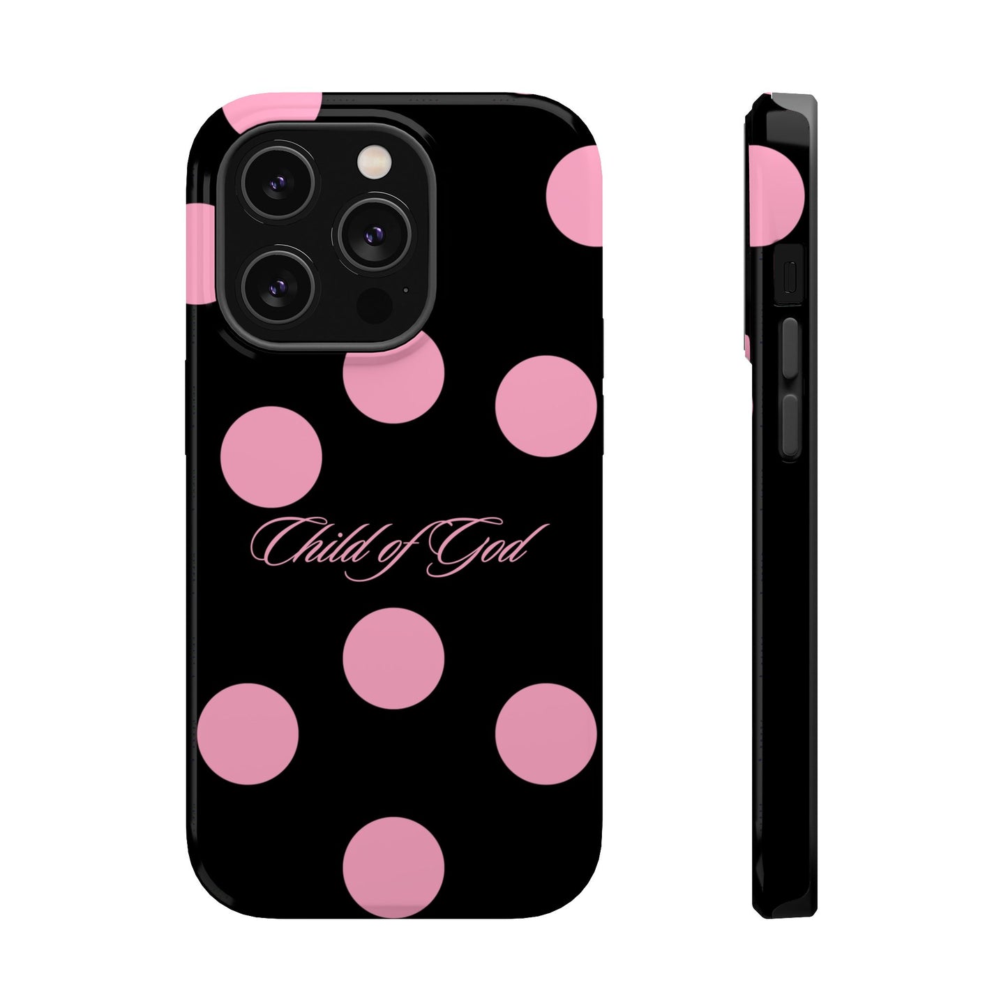 Child of God Pink and Black Polka Dot MagSafe Phone Case