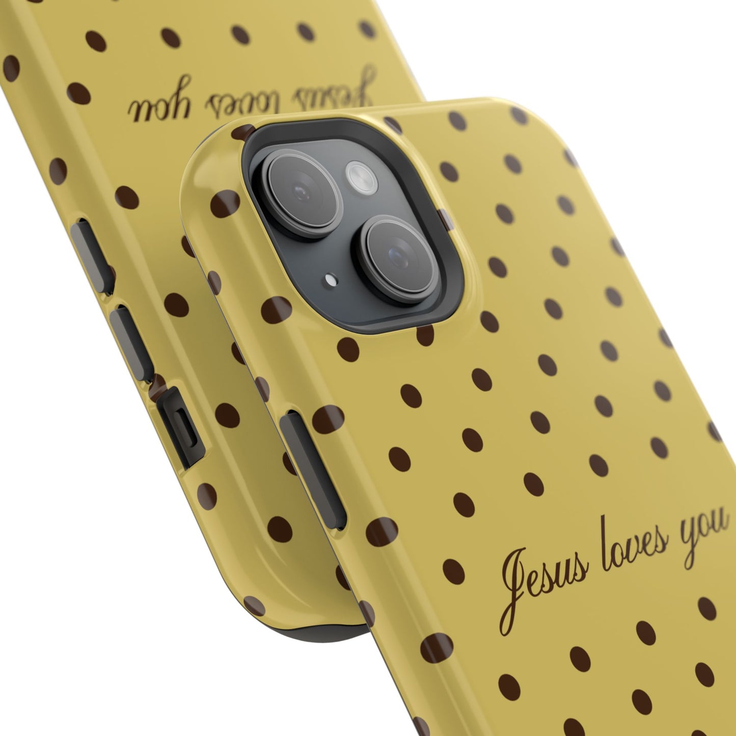 Jesus loves you Yellow and Brown Polka Dot MagSafe Phone Case
