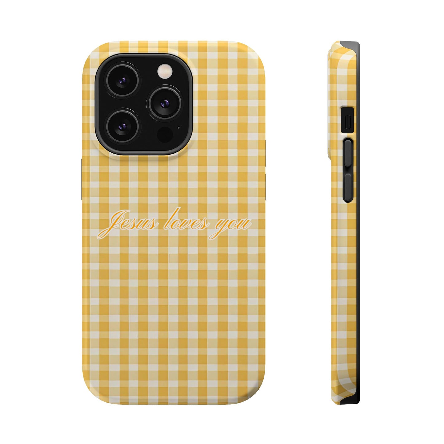 Jesus loves you Gingham Yellow Phone Case MagSafe
